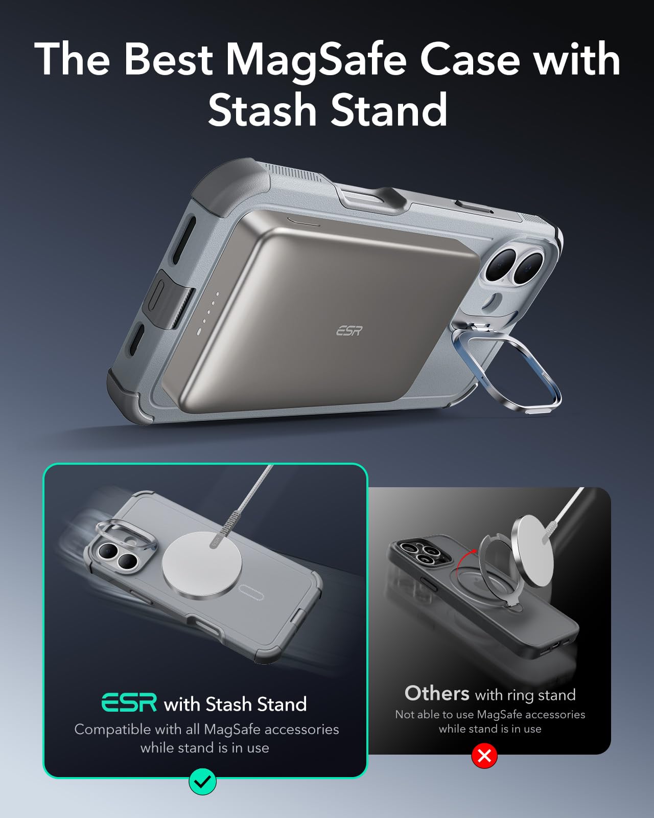 Foto 6 | Funda Esr Para Iphone 16 Con Soporte De 23 M, Protección Contra Caídas, Gris Claro - Venta Internacional.