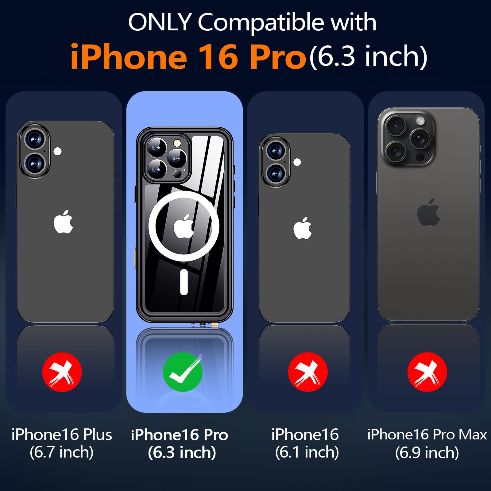 Foto 2 | Funda De Teléfono Xiwxi Impermeable Ip68 Para Iphone 16 Pro De 6.3 Pulgadas, Negra - Venta Internacional.