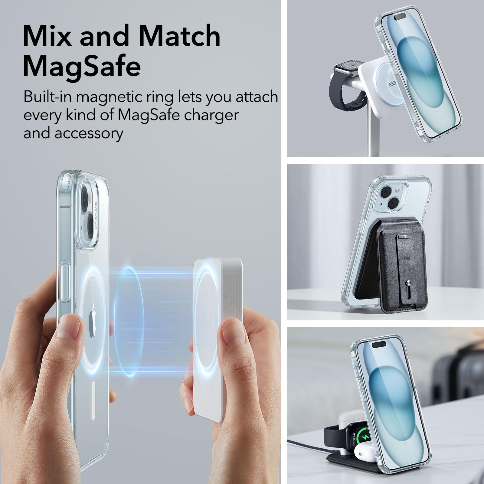 Foto 5 pulgar | Funda De Teléfono Esr Para Iphone 15 Con Magsafe De Grado Militar Transparente - Venta Internacional.