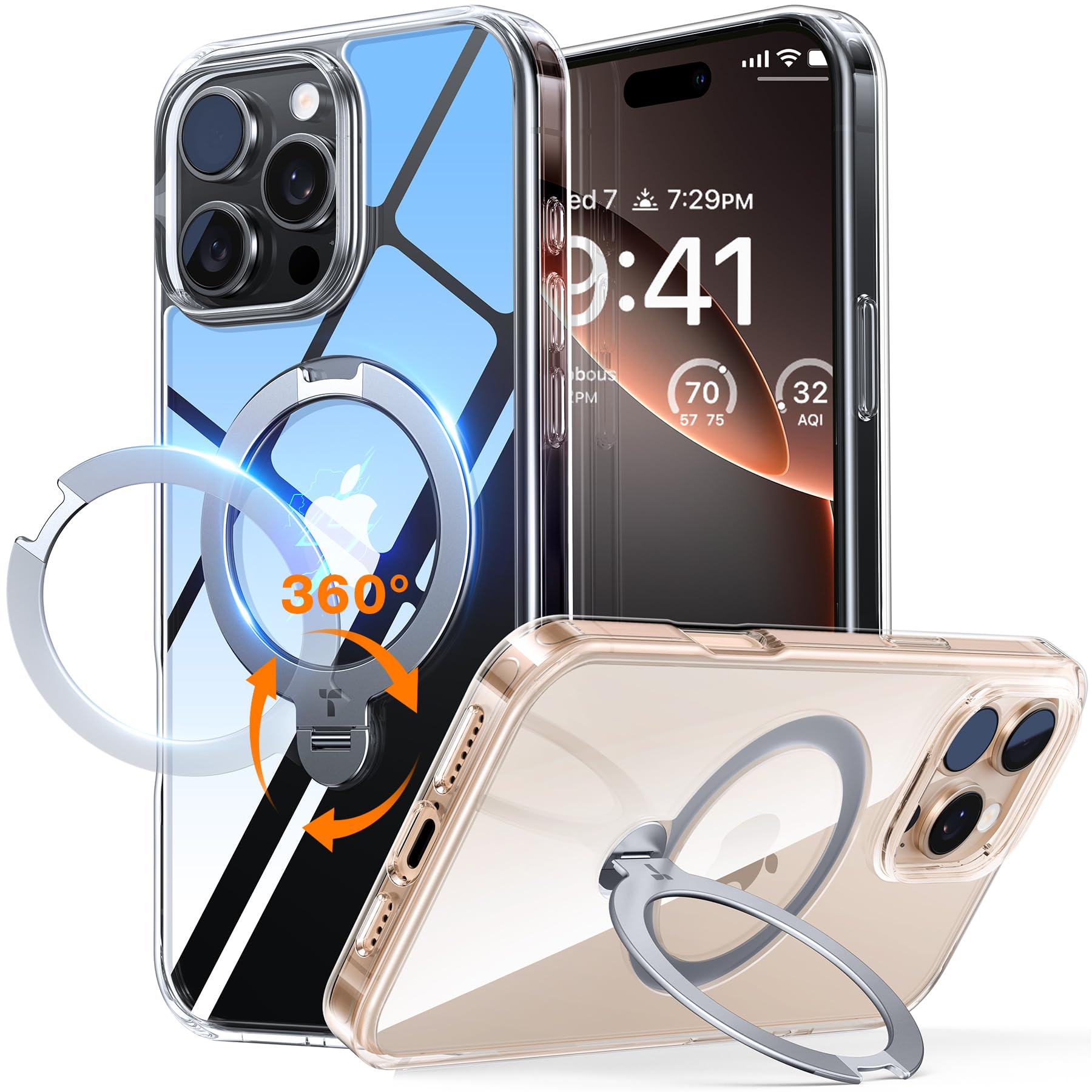 Funda Para Teléfono Torras 360° Spin Con Soporte Magnético Para Iphone 16 Pro, Transparente - Venta Internacional.