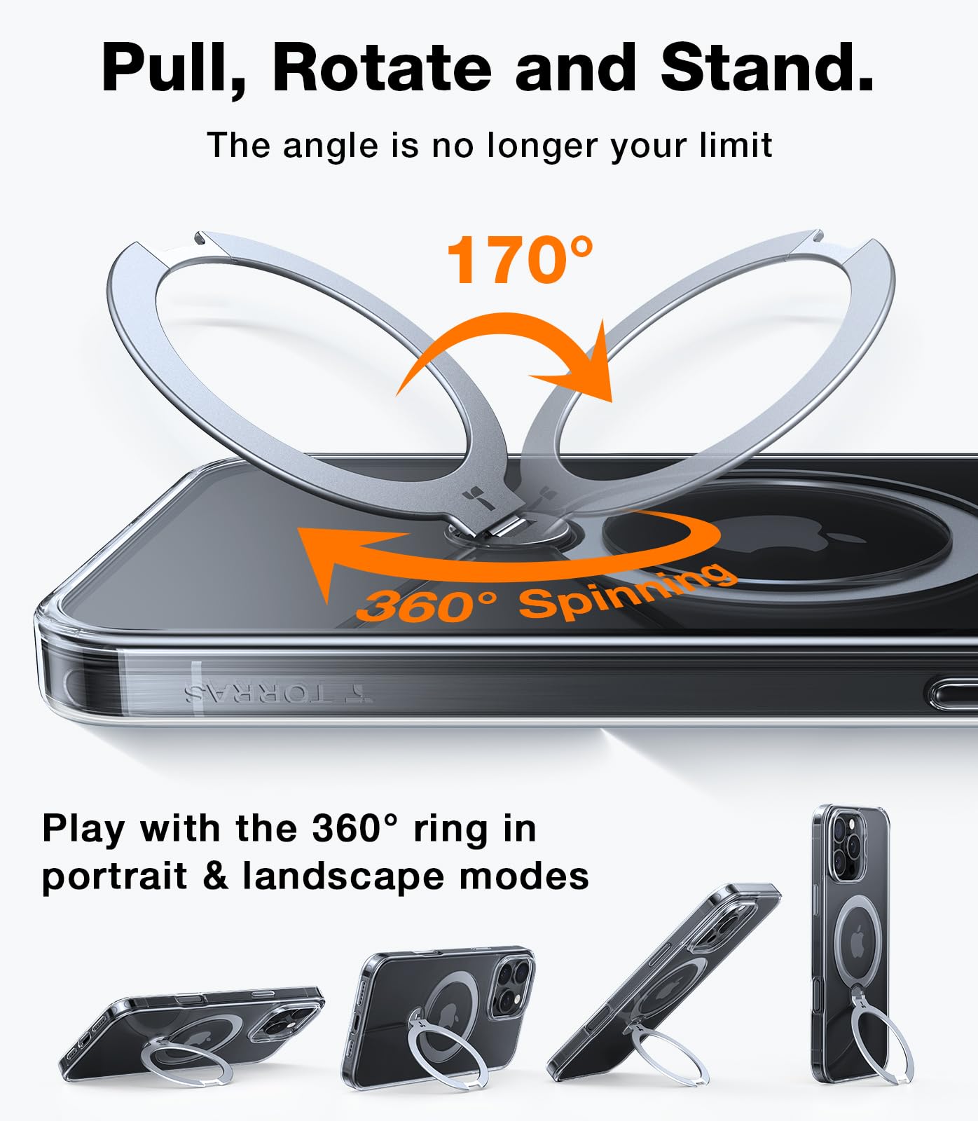 Foto 4 pulgar | Funda Para Teléfono Torras 360° Spin Con Soporte Magnético Para Iphone 16 Pro, Transparente - Venta Internacional.