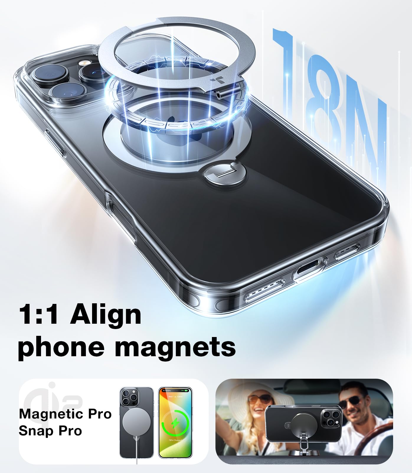 Foto 5 pulgar | Funda Para Teléfono Torras 360° Spin Con Soporte Magnético Para Iphone 16 Pro, Transparente - Venta Internacional.