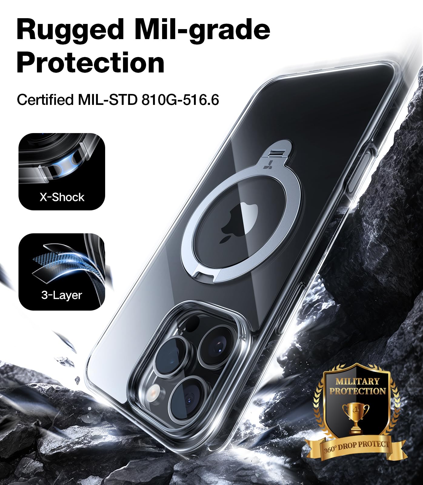 Foto 6 pulgar | Funda Para Teléfono Torras 360° Spin Con Soporte Magnético Para Iphone 16 Pro, Transparente - Venta Internacional.