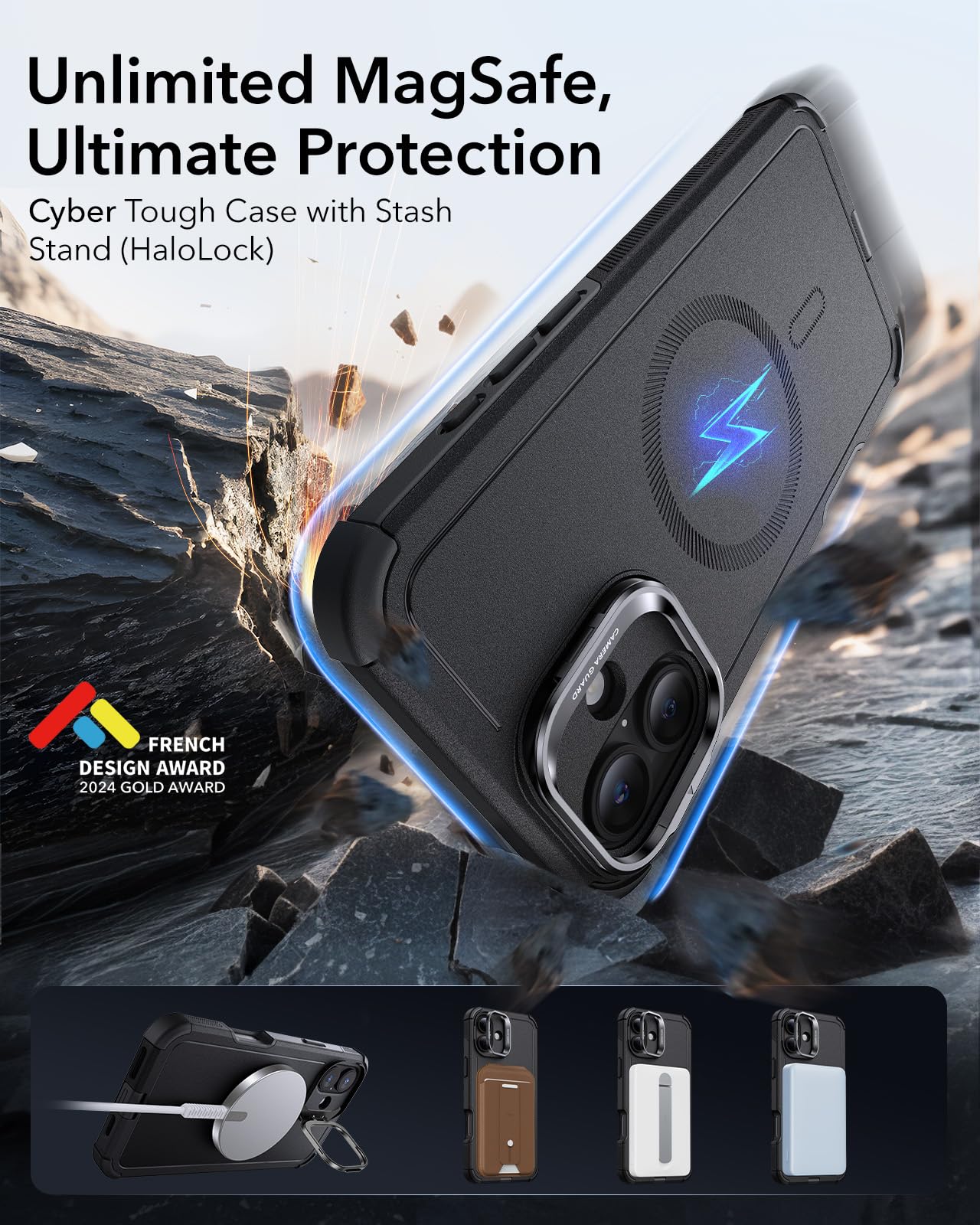 Foto 3 | Funda Esr Para Iphone 16 Plus Con Soporte Magnético Negro - Venta Internacional.