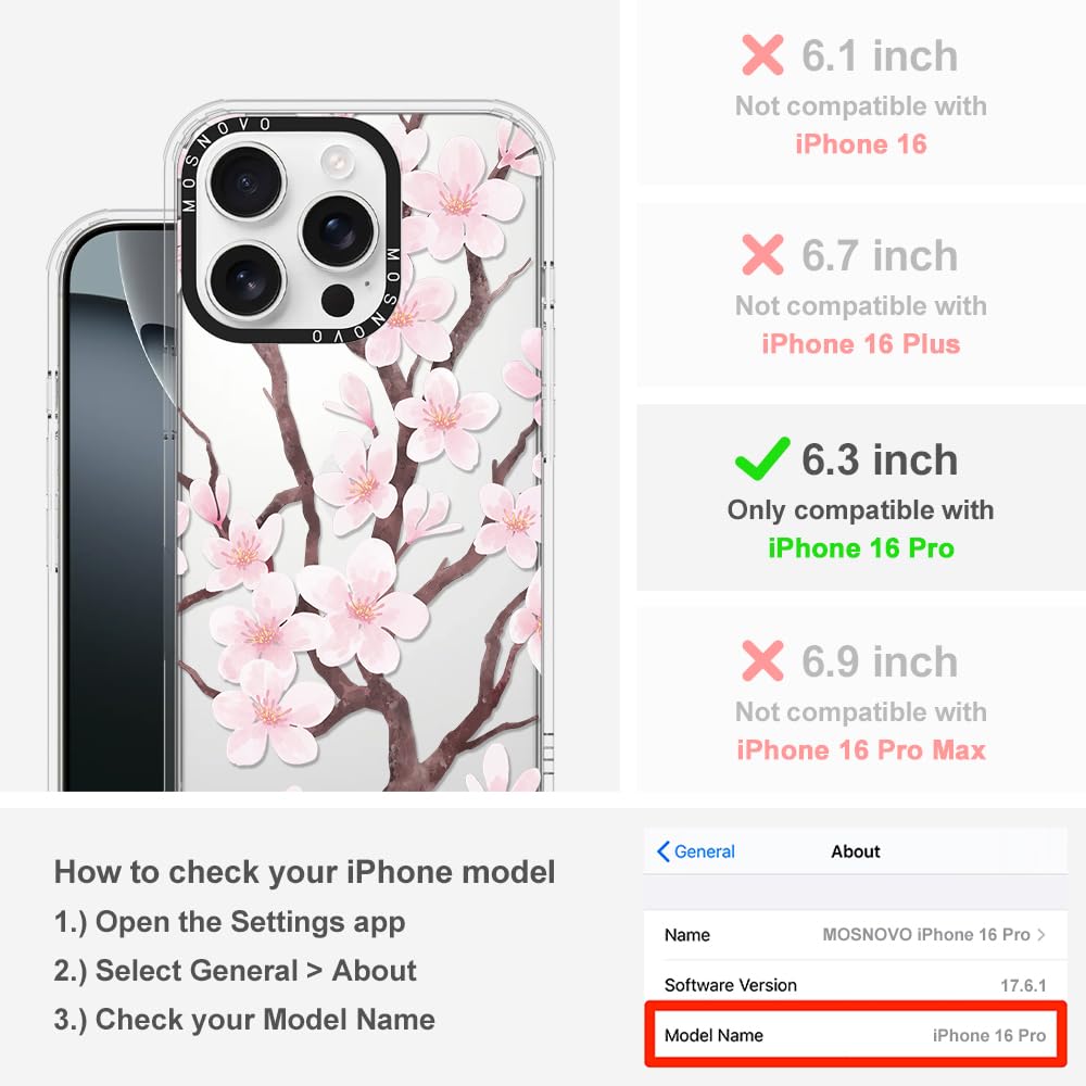 Foto 3 pulgar | Funda De Teléfono Mosnovo Para Iphone 16 Pro, Diseño De Flor De Cerezo - Venta Internacional.