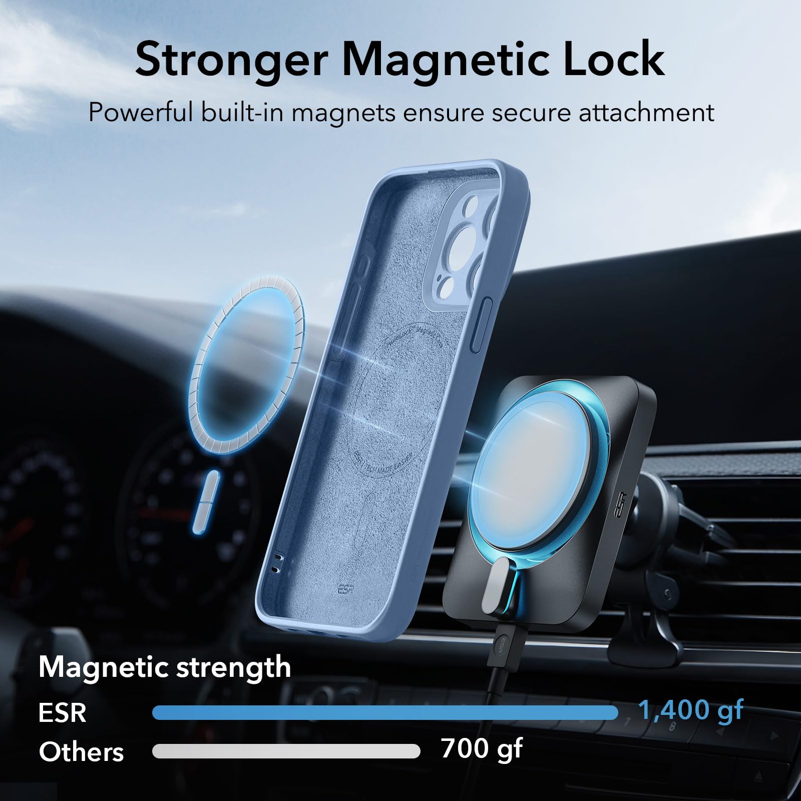 Foto 3 | Funda Esr Para Iphone 15 Pro Con Carga Magnética Magsafe, Color Azul Claro - Venta Internacional.