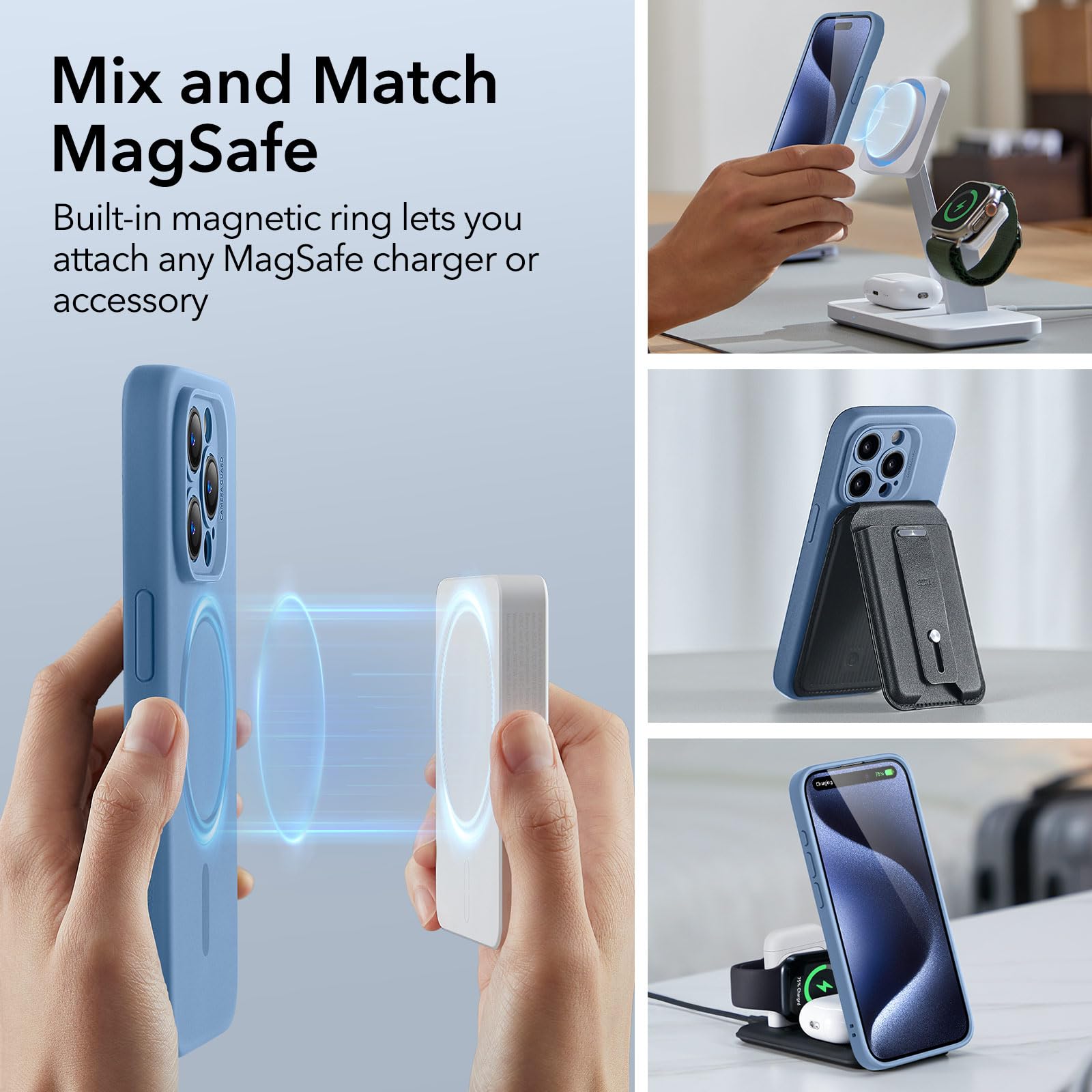 Foto 7 | Funda Esr Para Iphone 15 Pro Con Carga Magnética Magsafe, Color Azul Claro - Venta Internacional.