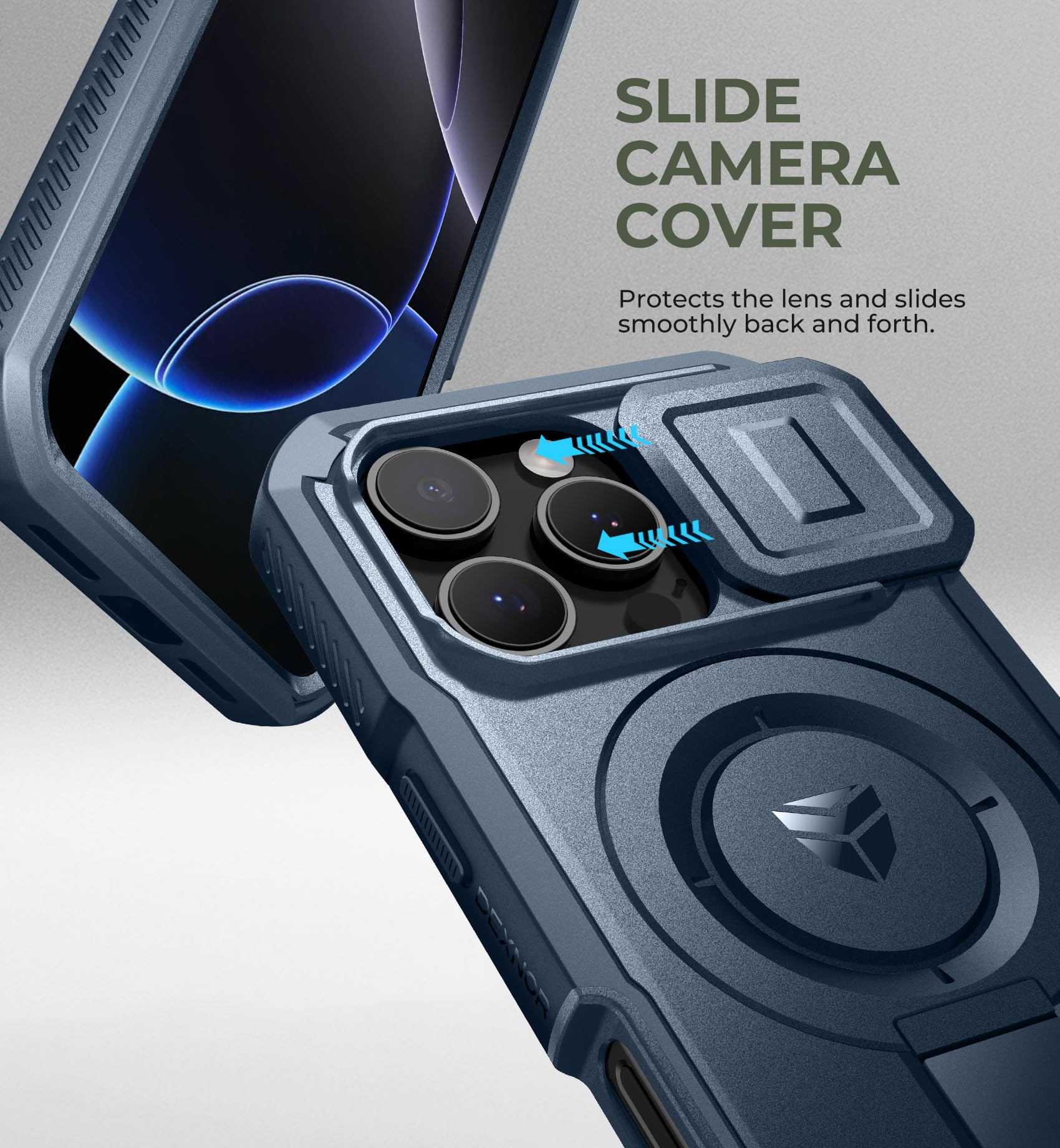 Foto 5 pulgar | Funda Dexnor Para Iphone 16 Pro Con Cámara Deslizante, Color Azul Marino - Venta Internacional.