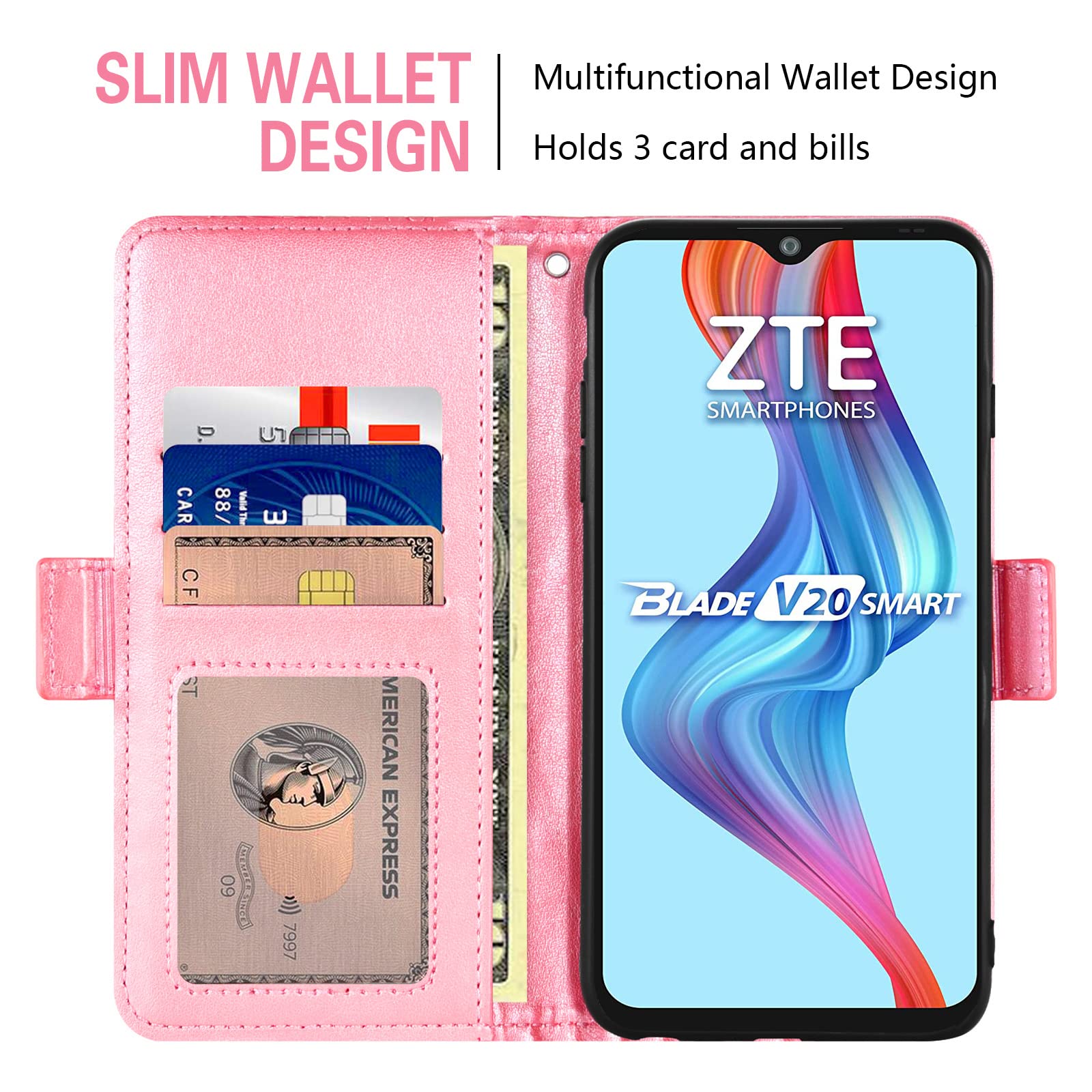 Foto 3 pulgar | Funda Para Teléfono Móvil Wallet + Cristal Templado Zte Blade V20 Smart Rose - Venta Internacional.