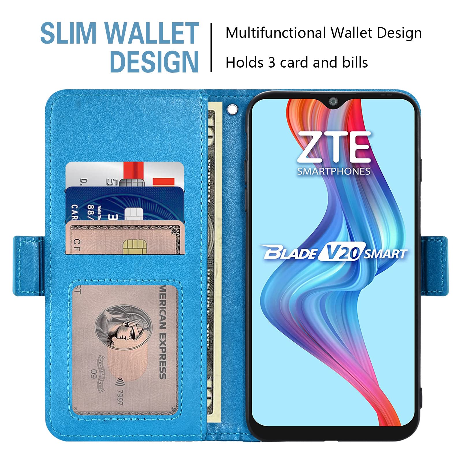 Foto 3 pulgar | Funda Para Teléfono Móvil Wallet + Cristal Templado Zte Blade V20 Smart Blue - Venta Internacional