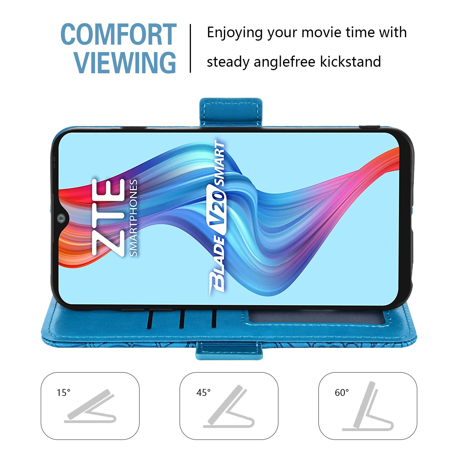 Foto 4 pulgar | Funda Para Teléfono Móvil Wallet + Cristal Templado Zte Blade V20 Smart Blue - Venta Internacional