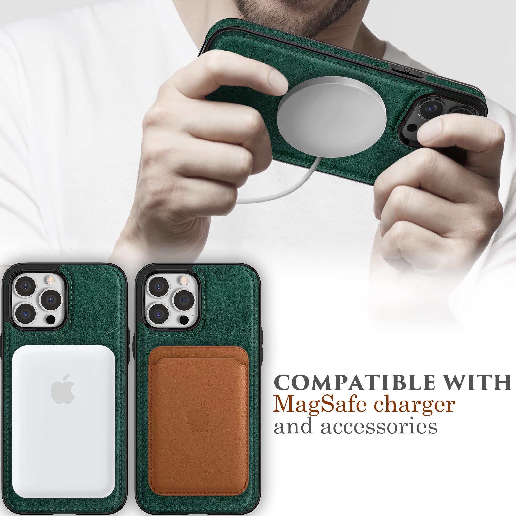 Foto 4 pulgar | Funda De Piel Sintética Lohasic Para Iphone 14 Pro Max, Vintage, Color Verde - Venta Internacional.
