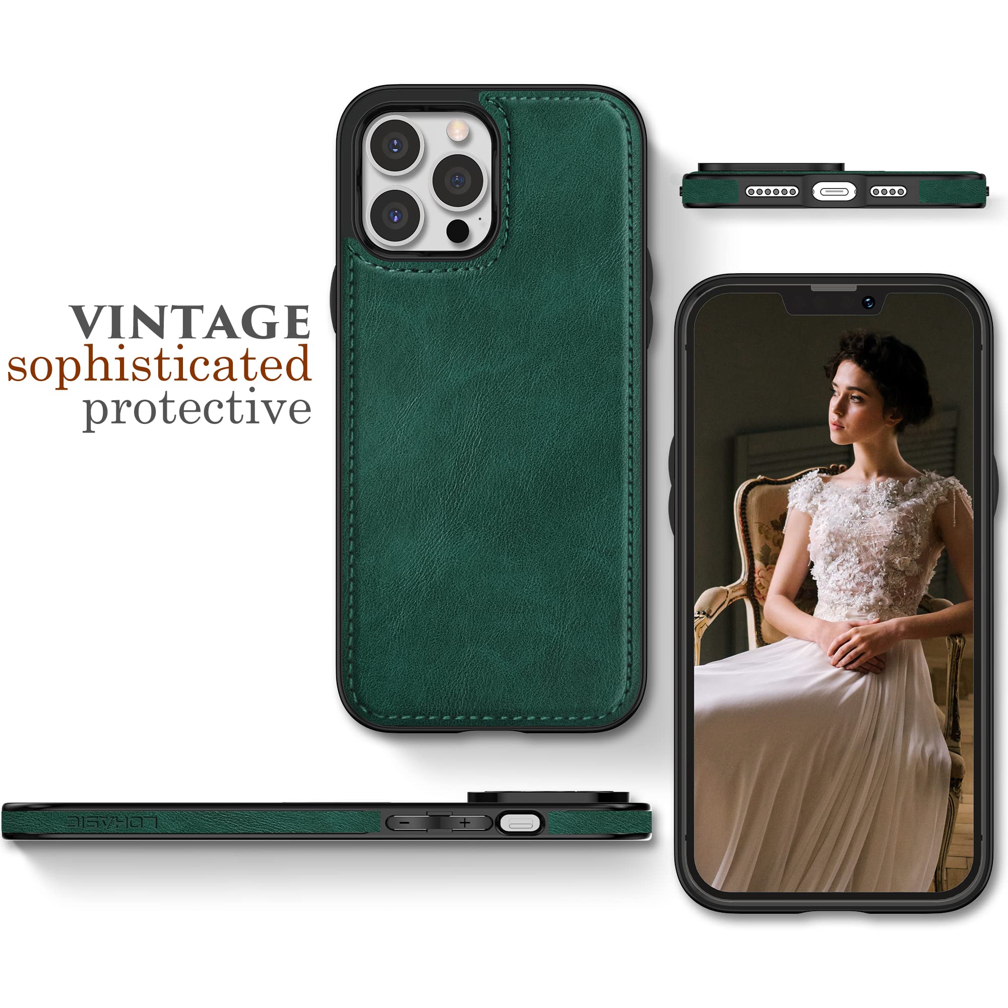 Foto 5 pulgar | Funda De Piel Sintética Lohasic Para Iphone 14 Pro Max, Vintage, Color Verde - Venta Internacional.