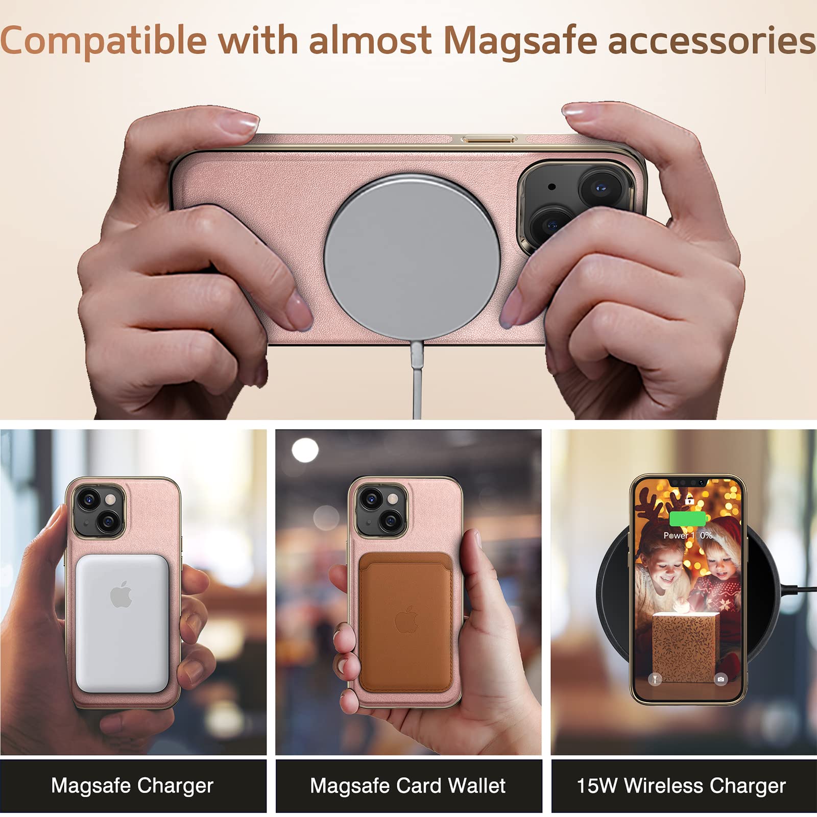 Foto 4 pulgar | Funda Magnética Lohasic Para Iphone 14 Plus De Piel Dorada Rosa - Venta Internacional.