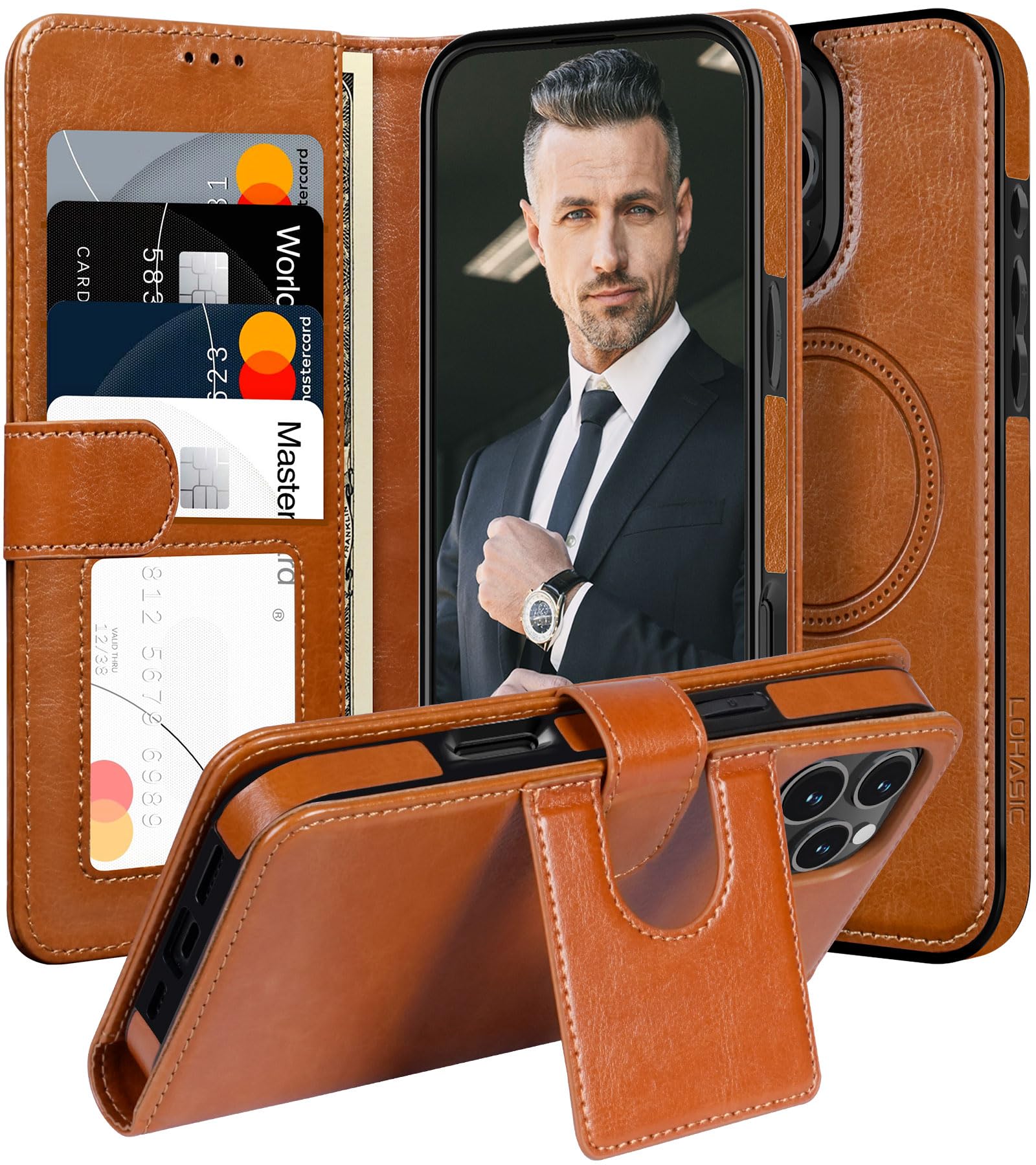 Foto 2 pulgar | Funda Tipo Cartera Lohasic Magnetic Para Iphone 16 Pro Max Brown - Venta Internacional.