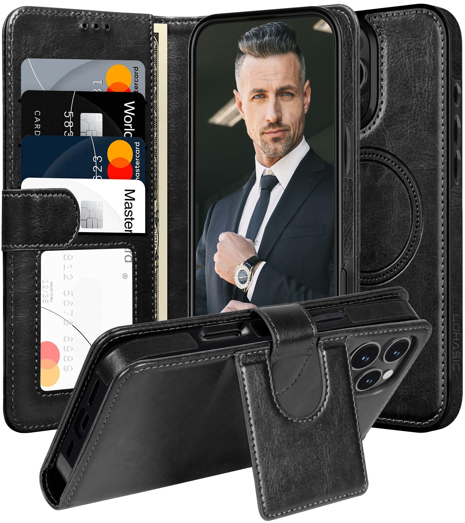 Foto 1 | Funda Tipo Cartera Lohasic Magnetic Para Iphone 16 Pro De 6,3 Pulgadas, Color Negro - Venta Internacional.