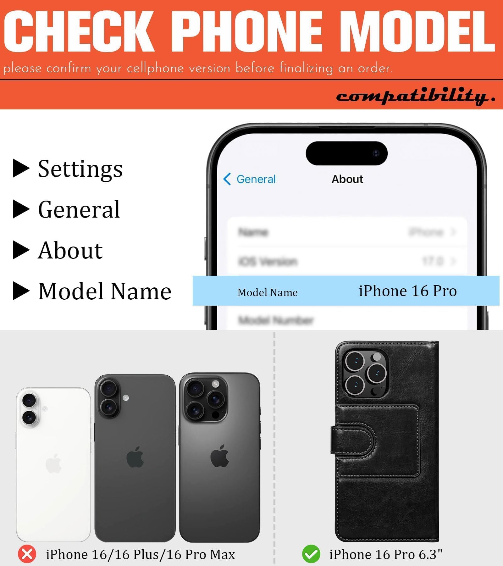 Foto 8 pulgar | Funda Tipo Cartera Lohasic Magnetic Para Iphone 16 Pro De 6,3 Pulgadas, Color Negro - Venta Internacional.