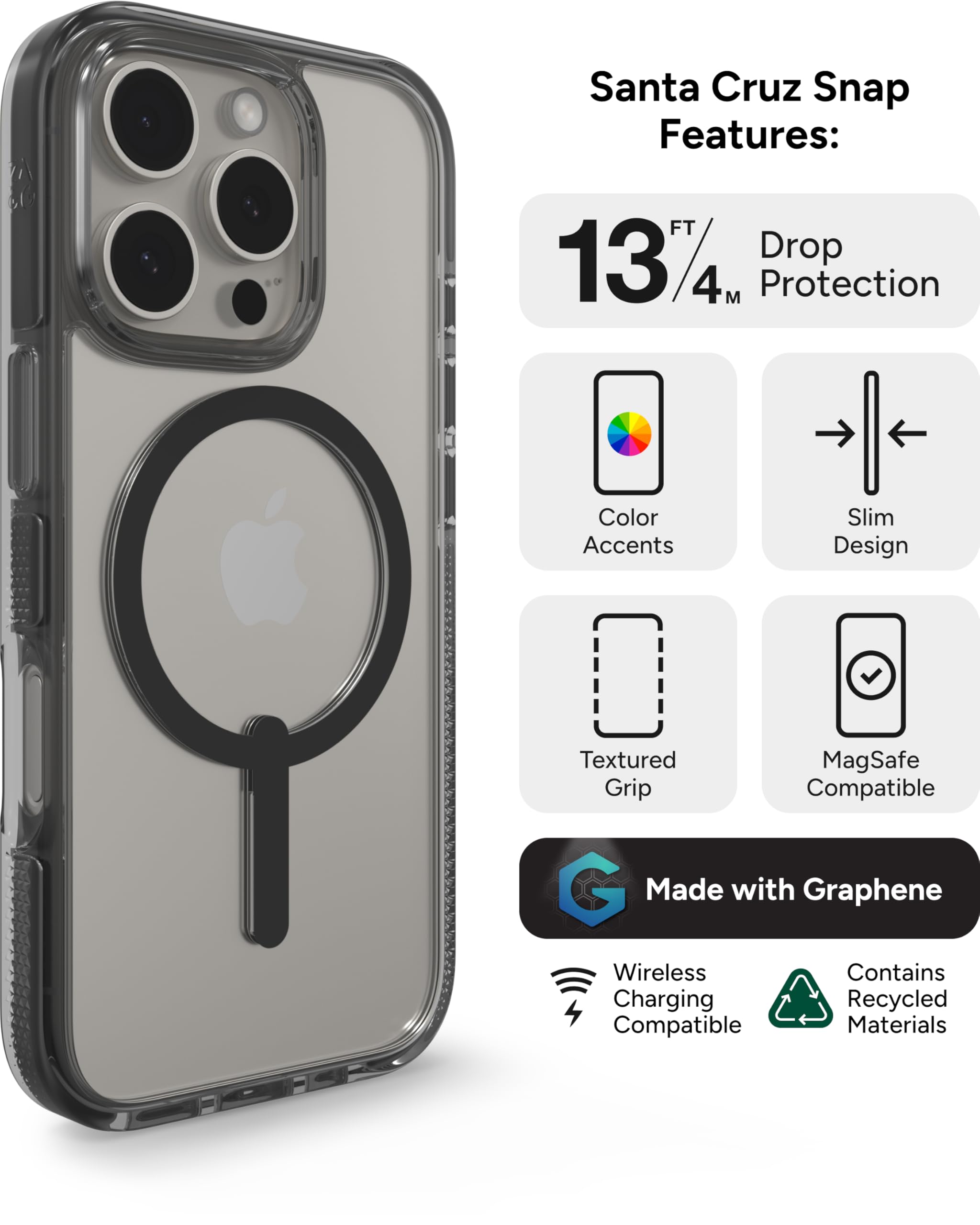 Foto 4 pulgar | Funda De Teléfono Zagg Santa Cruz Snap Para Iphone 16 Pro Negra - Venta Internacional.