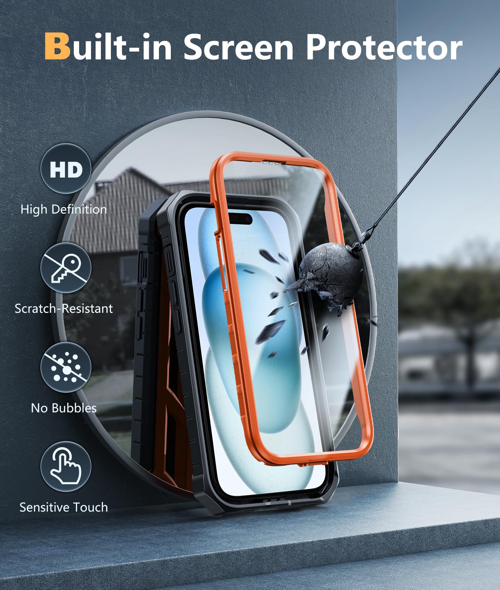 Foto 4 | Funda De Teléfono Fntcase Para Iphone 15, Grado Militar, Naranja - Venta Internacional.