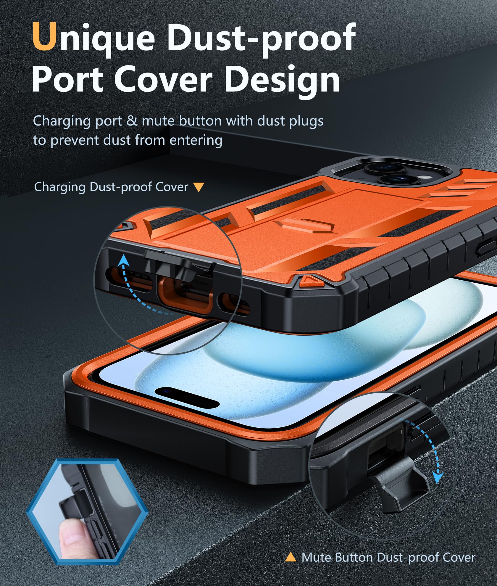 Foto 7 pulgar | Funda De Teléfono Fntcase Para Iphone 15, Grado Militar, Naranja - Venta Internacional.