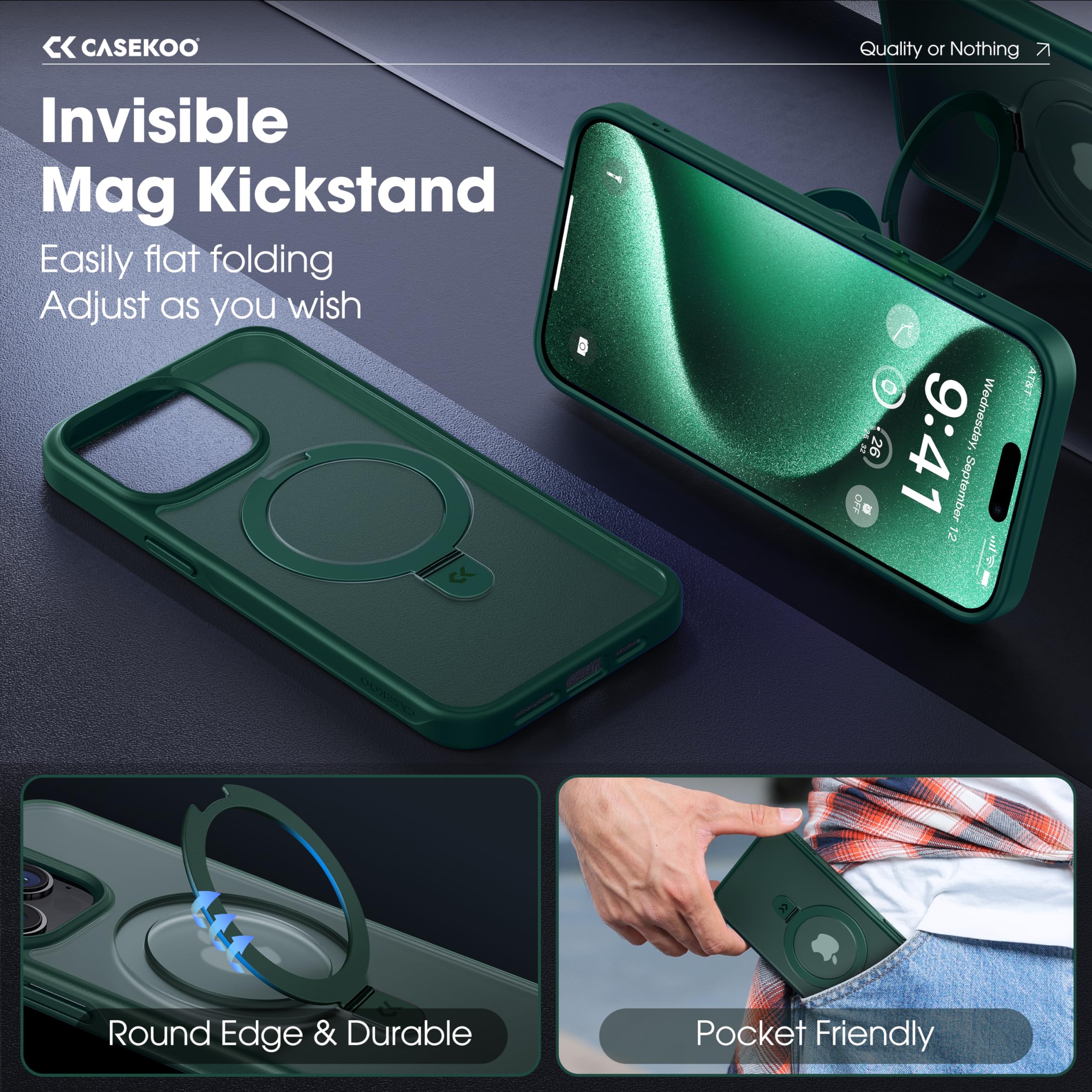 Foto 4 pulgar | Funda De Teléfono Casekoo Diseñada Para Iphone 15 Pro Max Green - Venta Internacional.