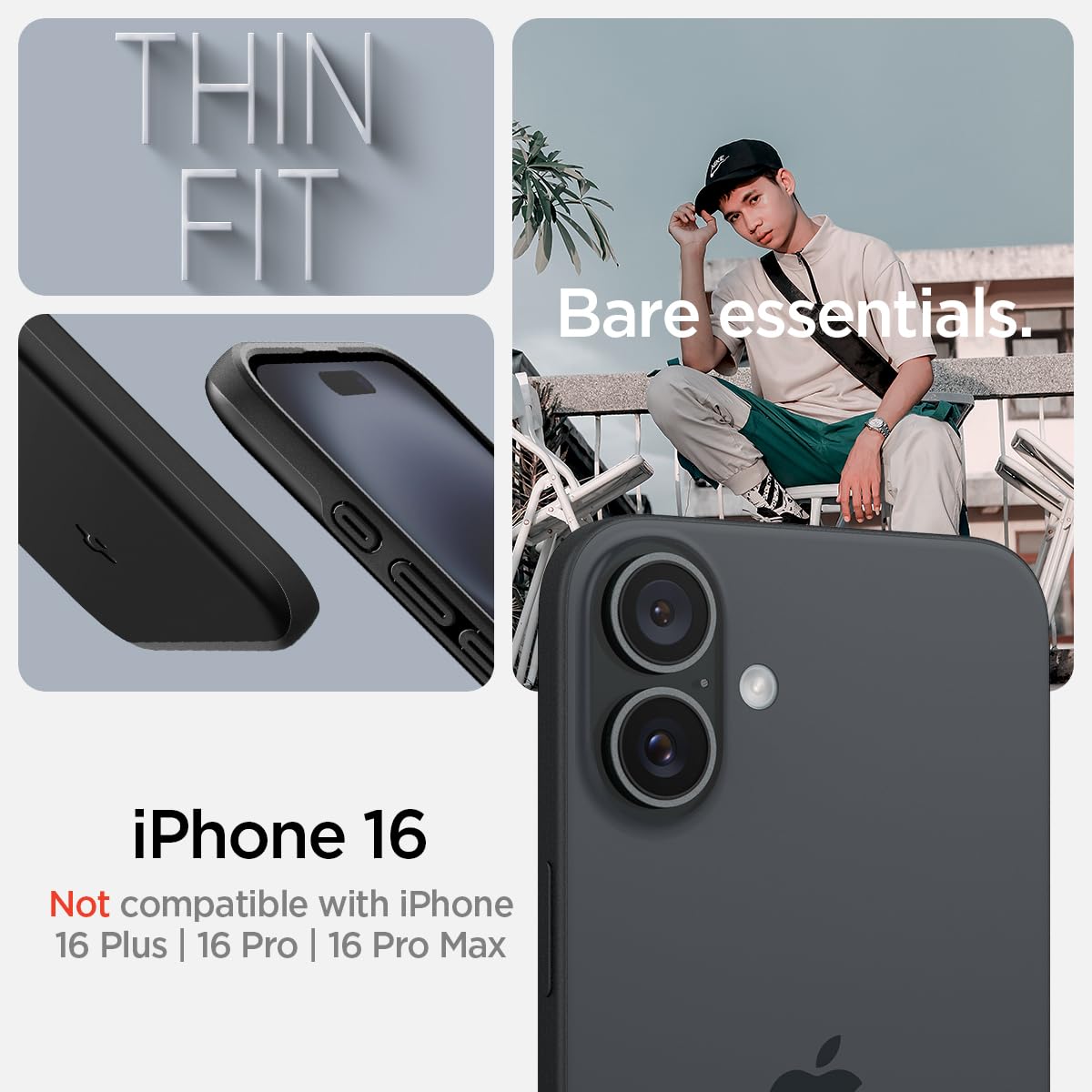 Foto 3 pulgar | Funda Spigen Thin Fit Magfit Para Iphone 16, Carcasa Rígida Negra - Venta Internacional.