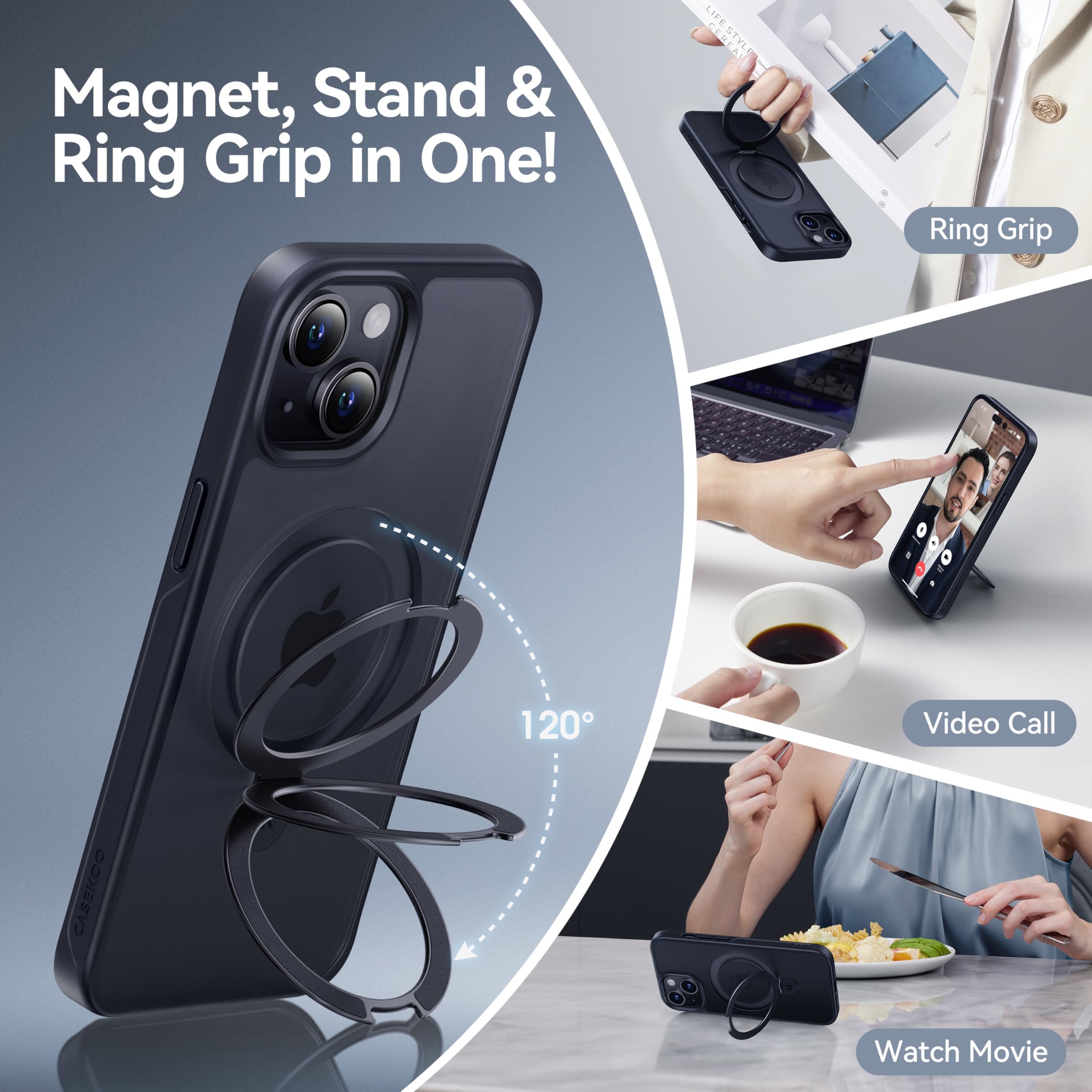 Foto 4 pulgar | Funda De Teléfono Casekoo Diseñada Para Iphone 15 Con Soporte Negro - Venta Internacional.