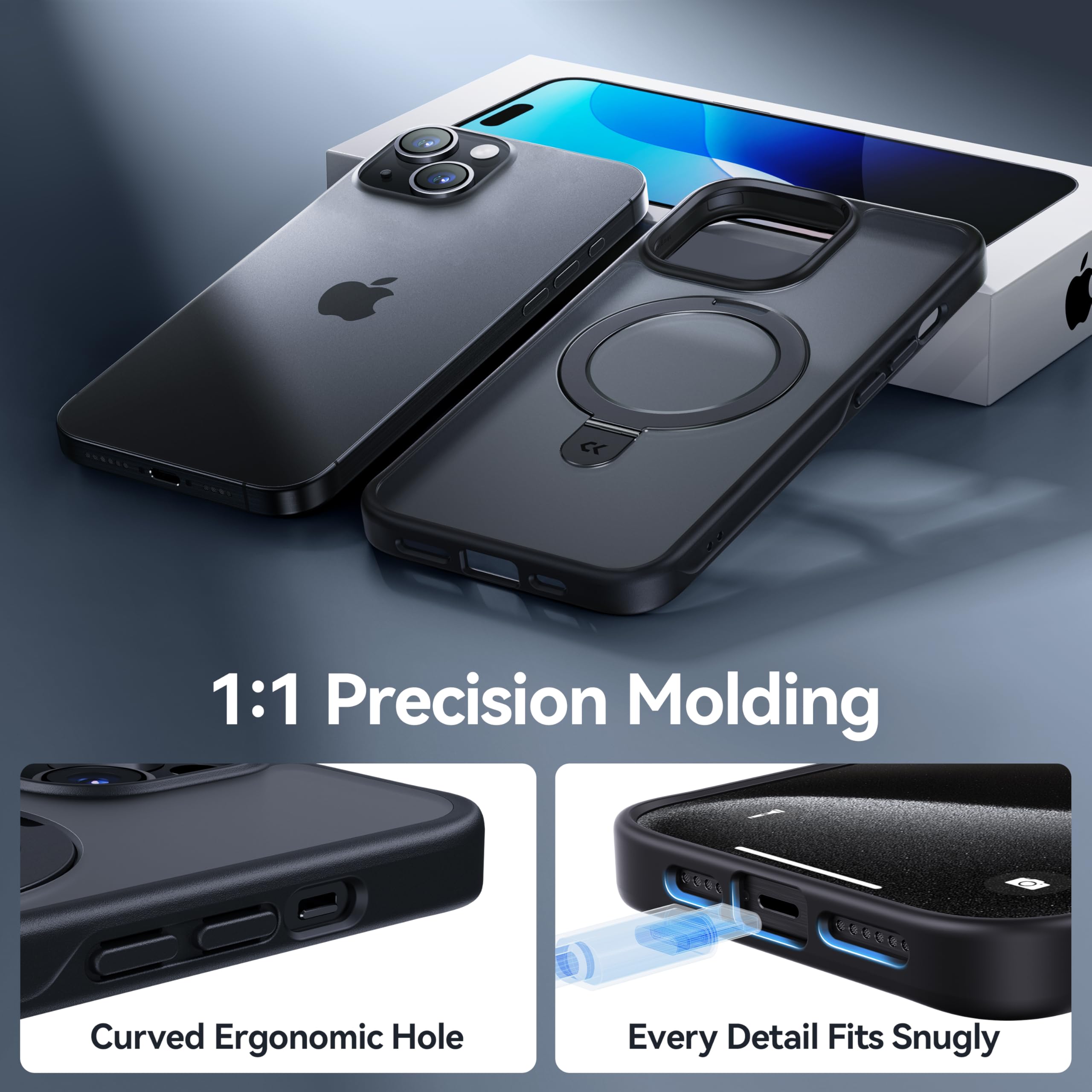 Foto 8 pulgar | Funda De Teléfono Casekoo Diseñada Para Iphone 15 Con Soporte Negro - Venta Internacional.
