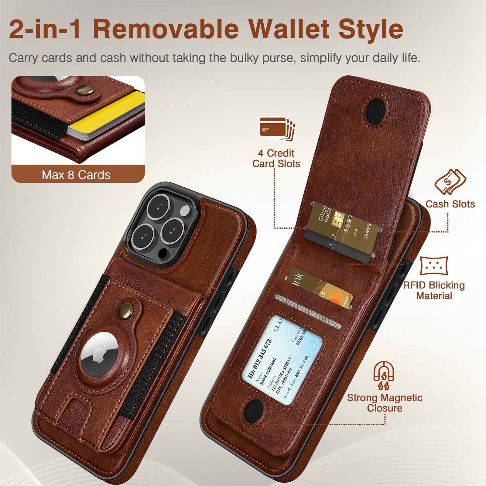 Foto 4 pulgar | Funda Tipo Cartera Lohasic Compatible Con Magsafe Para Iphone 16 Pro Max - Venta Internacional.