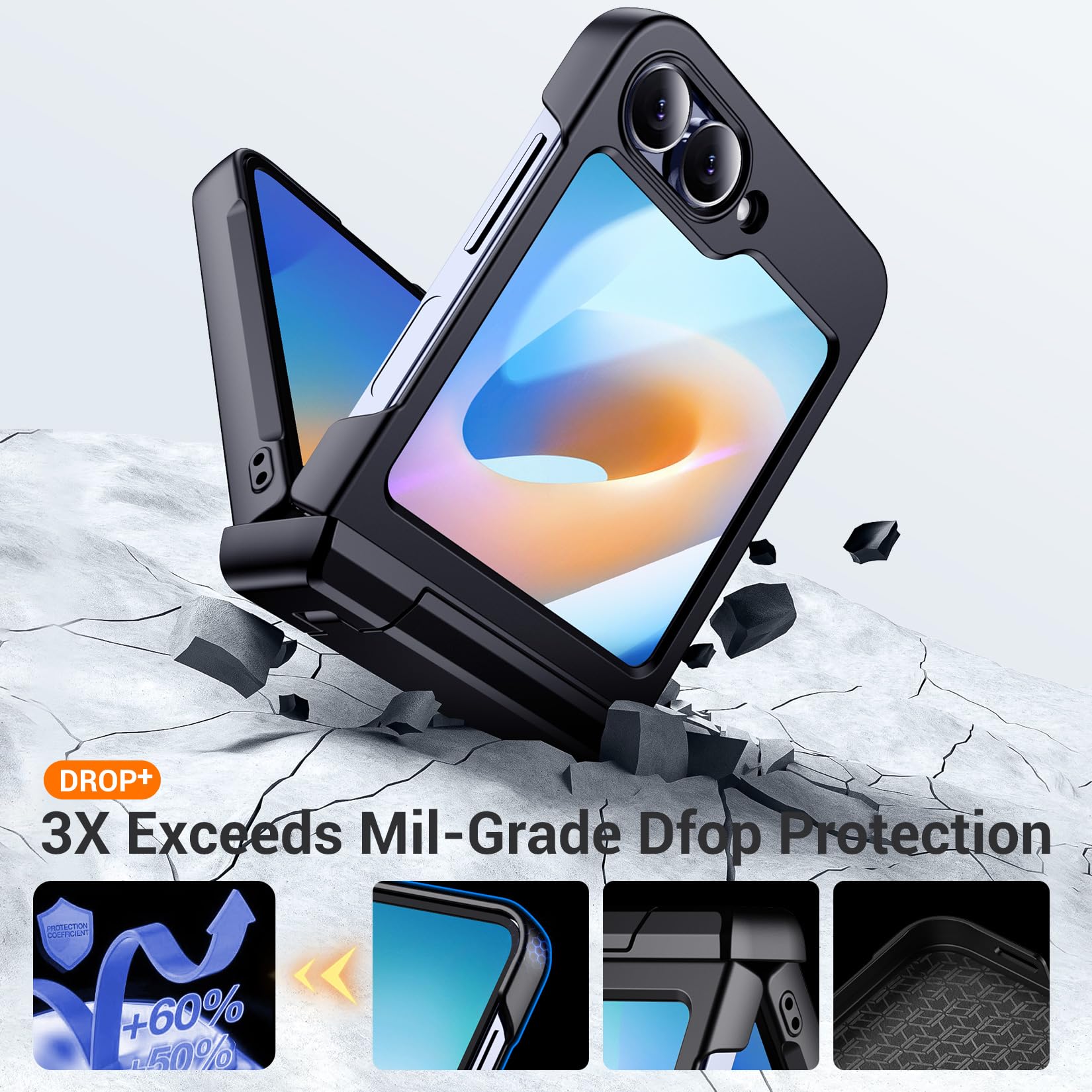 Foto 2 | Funda De Teléfono Temdan Para Samsung Galaxy Z Flip 6, Color Negro - Venta Internacional.
