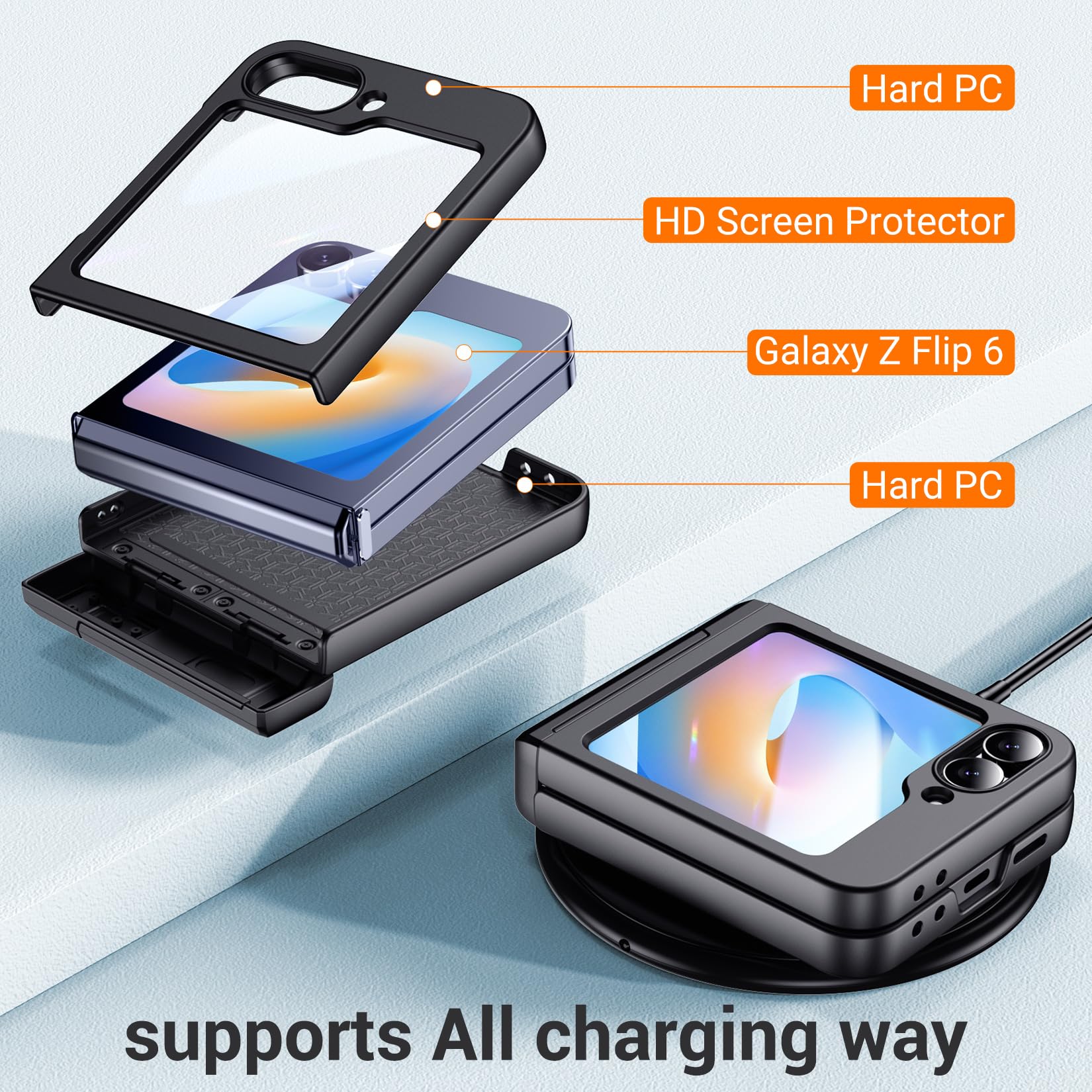 Foto 5 pulgar | Funda De Teléfono Temdan Para Samsung Galaxy Z Flip 6, Color Negro - Venta Internacional.