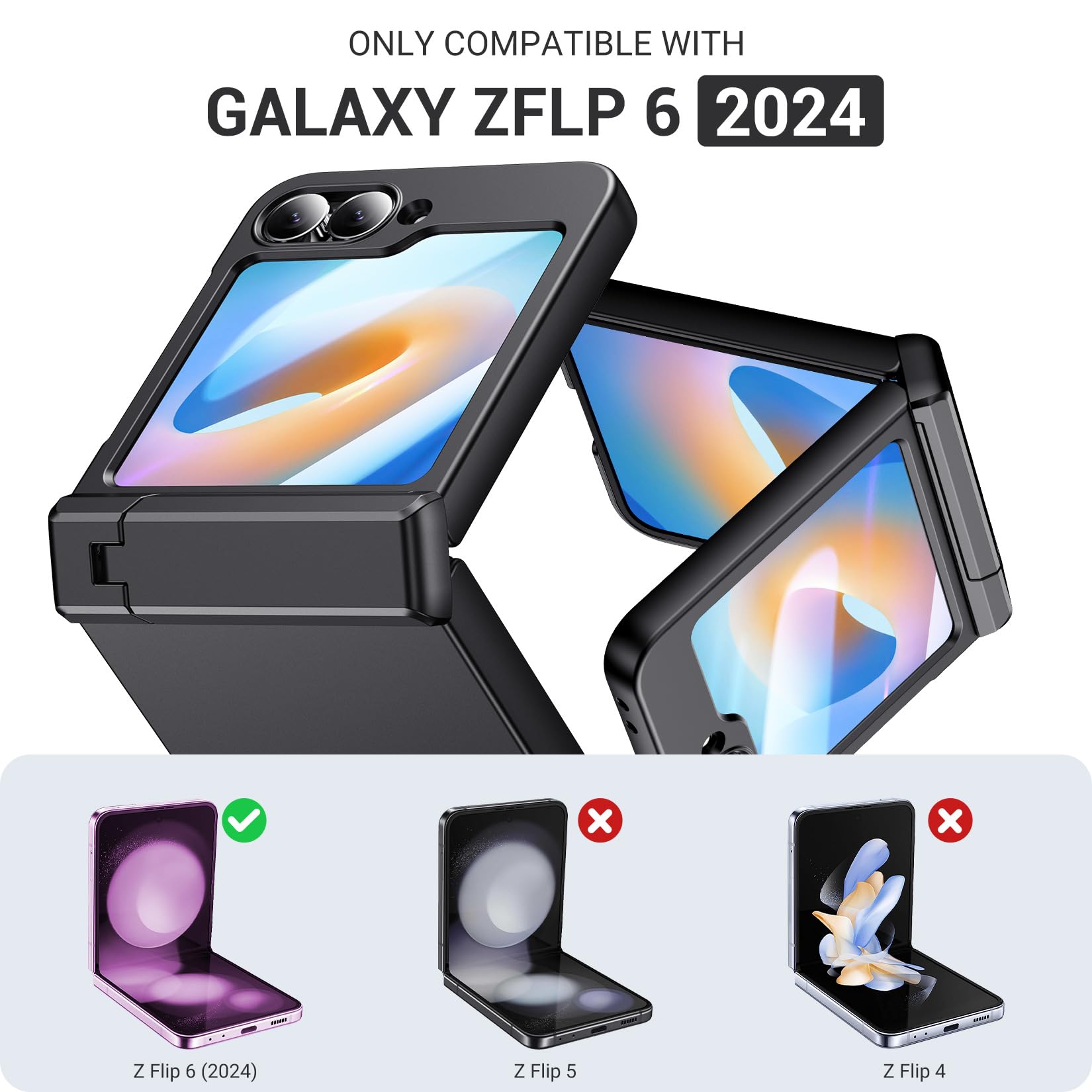 Foto 7 pulgar | Funda De Teléfono Temdan Para Samsung Galaxy Z Flip 6, Color Negro - Venta Internacional.