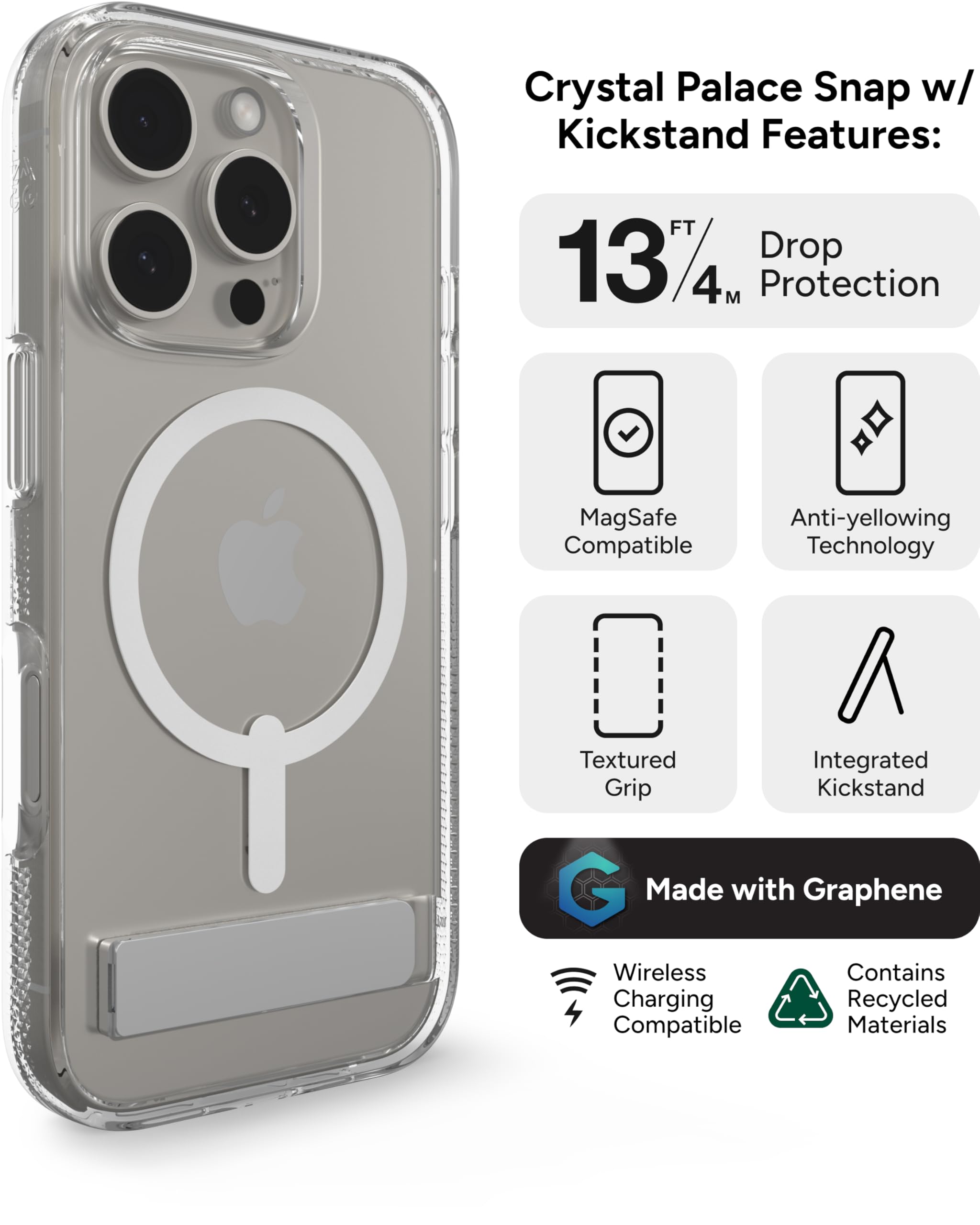 Foto 4 pulgar | Funda Zagg Crystal Palace Snap Con Soporte Para Iphone 16 Pro - Venta Internacional.
