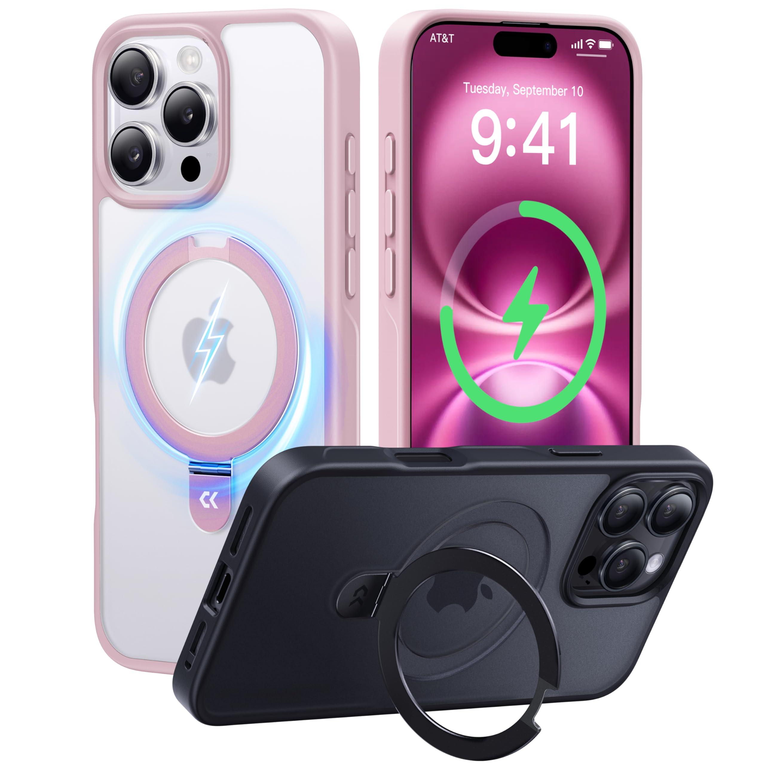 Foto 2 pulgar | Funda De Teléfono Casekoo Diseñada Para Iphone 16 Pro Con Soporte Rosa - Venta Internacional.