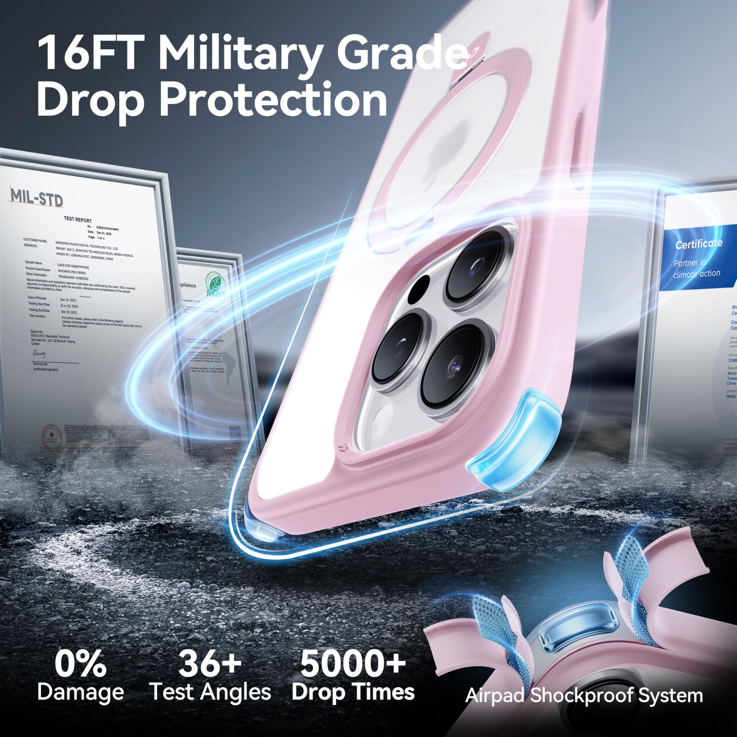 Foto 6 pulgar | Funda De Teléfono Casekoo Diseñada Para Iphone 16 Pro Con Soporte Rosa - Venta Internacional.
