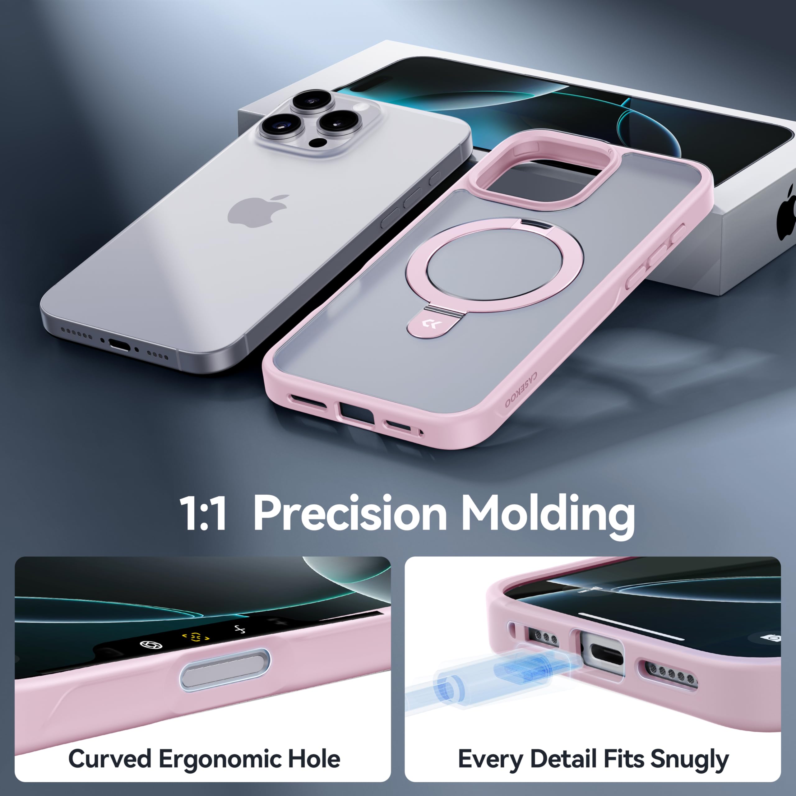 Foto 8 pulgar | Funda De Teléfono Casekoo Diseñada Para Iphone 16 Pro Con Soporte Rosa - Venta Internacional.