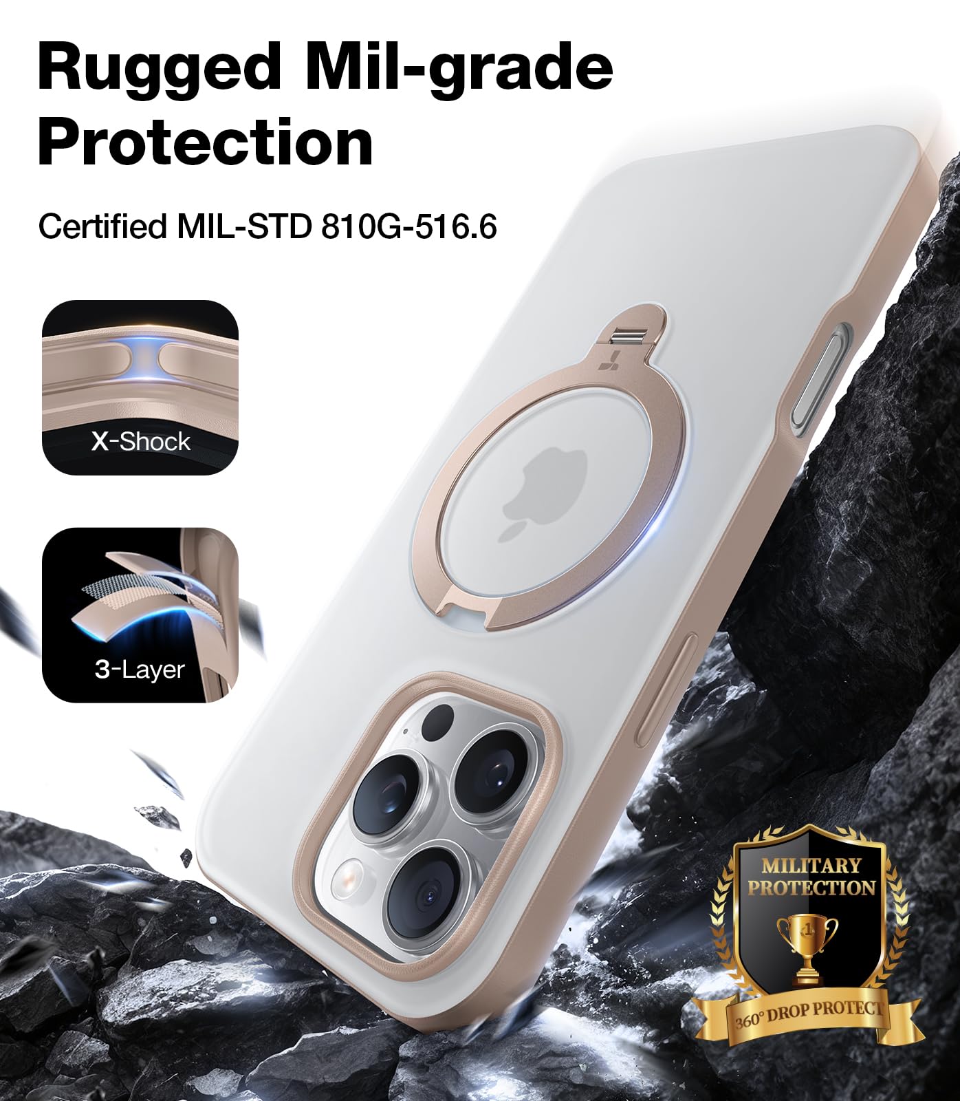 Foto 6 pulgar | Funda De Teléfono Torras Ostand Spin Para Iphone 16 Pro Rose Gold - Venta Internacional.
