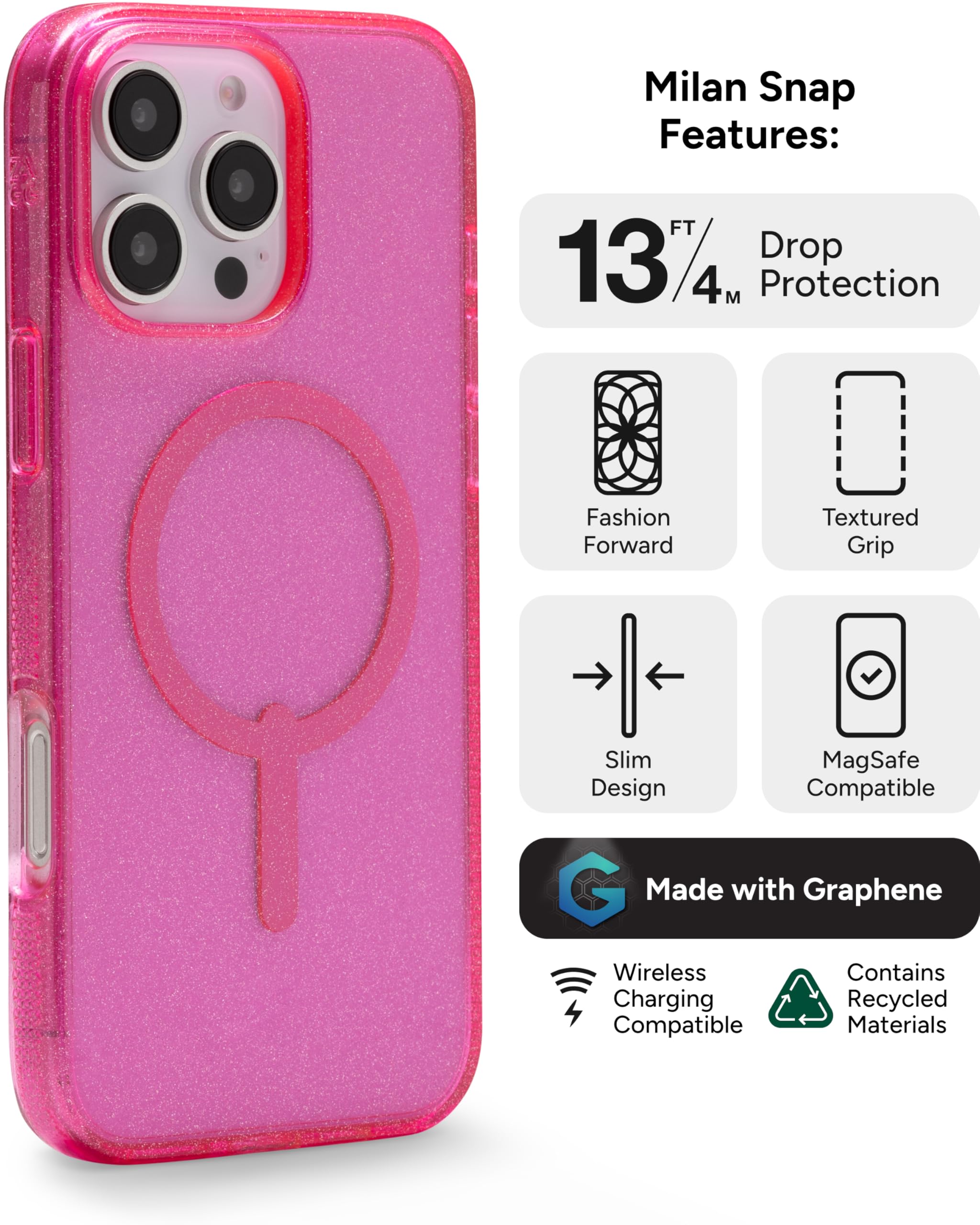 Foto 4 pulgar | Funda De Teléfono Zagg Milan Snap Para Iphone 16 Pro Max Pink Glitter - Venta Internacional.