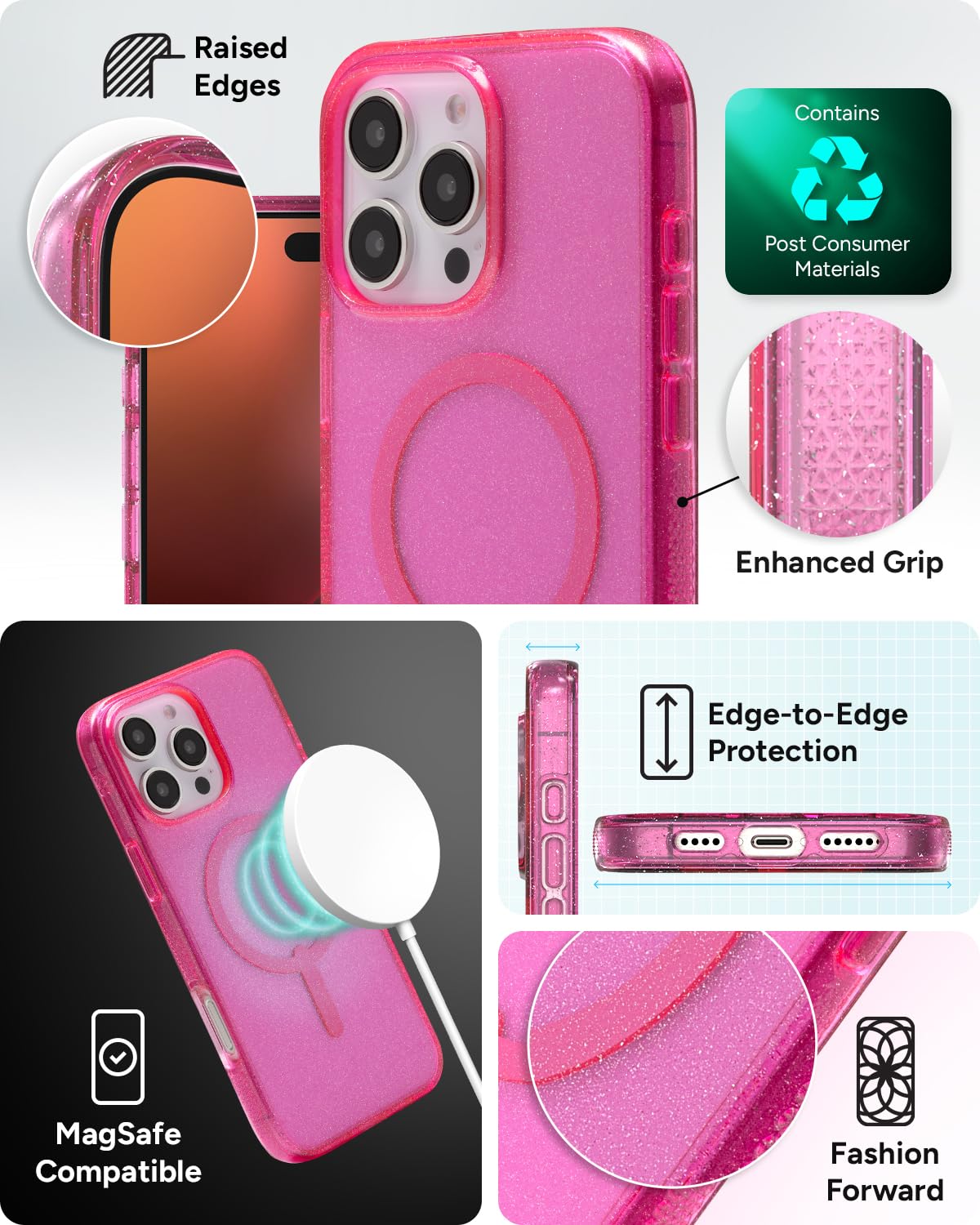 Foto 5 pulgar | Funda De Teléfono Zagg Milan Snap Para Iphone 16 Pro Max Pink Glitter - Venta Internacional.