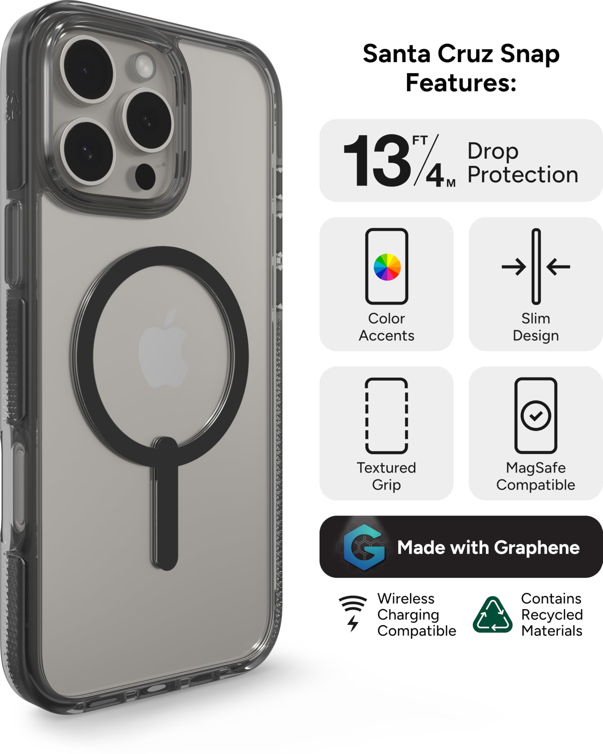 Foto 4 pulgar | Funda De Teléfono Zagg Santa Cruz Snap Para Iphone 16 Pro Max Negra - Venta Internacional.