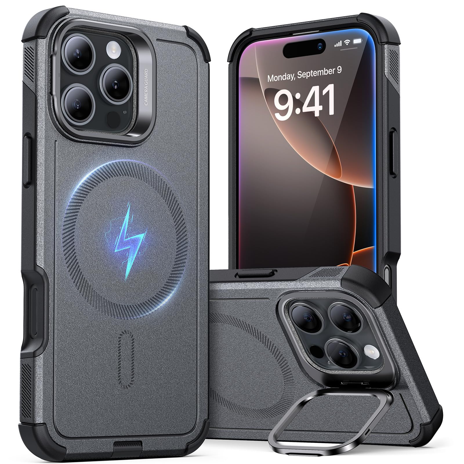 Foto 2 pulgar | Funda De Teléfono Esr Para Iphone 16 Pro Max Con Soporte Gris Cyber Series - Venta Internacional.