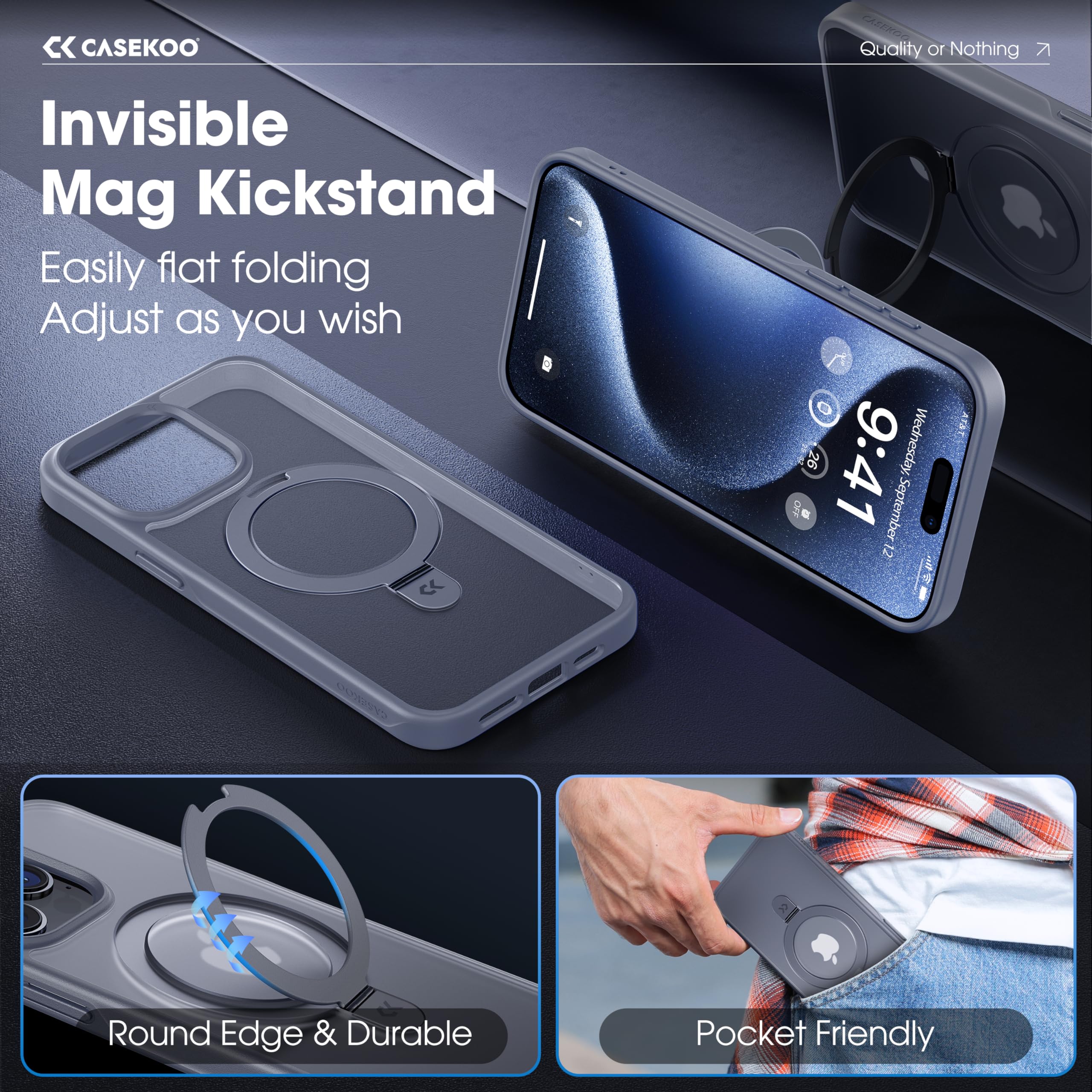 Foto 4 pulgar | Funda De Teléfono Casekoo Diseñada Para Iphone 15 Pro Max, Color Gris - Venta Internacional.