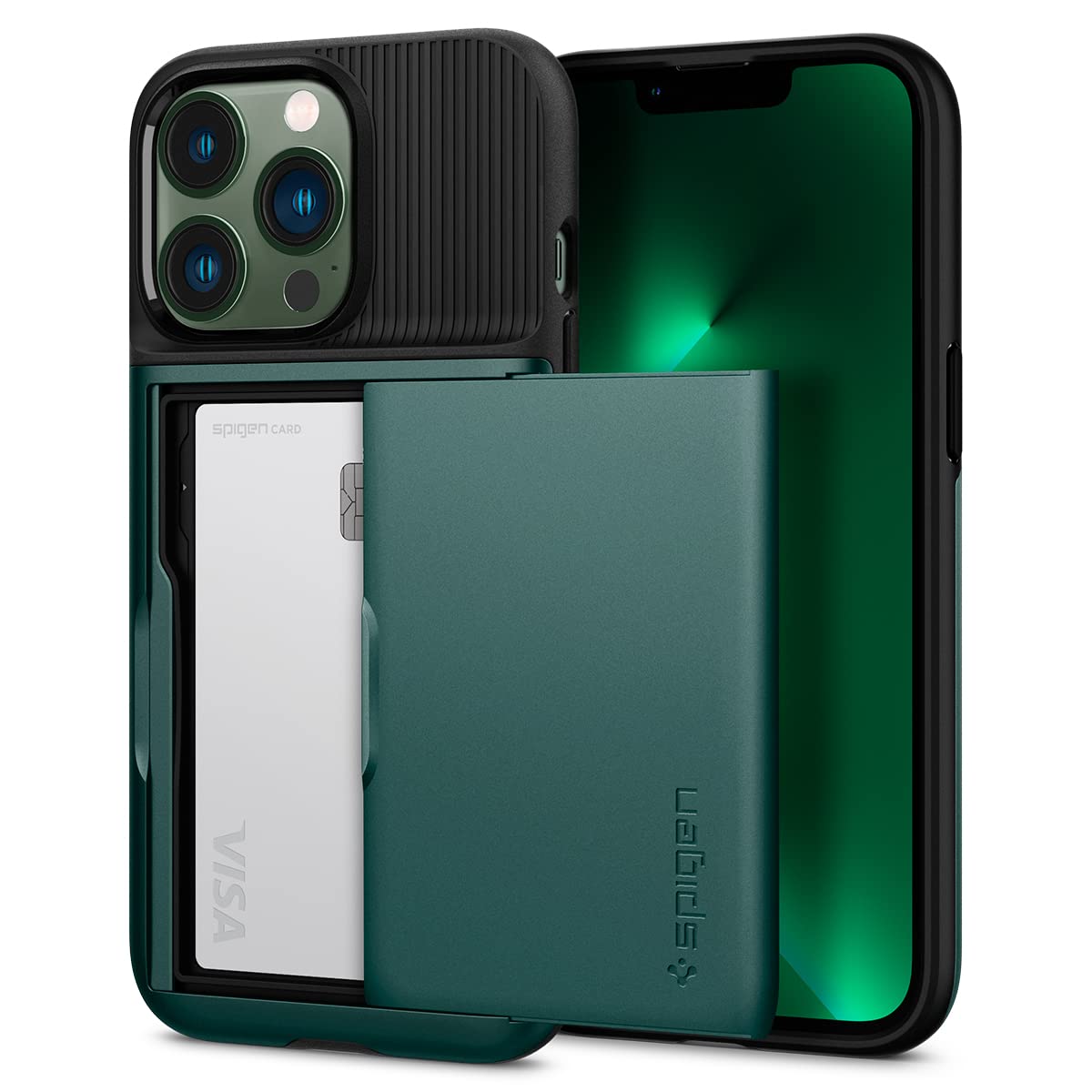 Foto 2 pulgar | Funda Spigen Slim Armor Cs Para Iphone 13 Pro, Color Verde Medianoche - Venta Internacional.