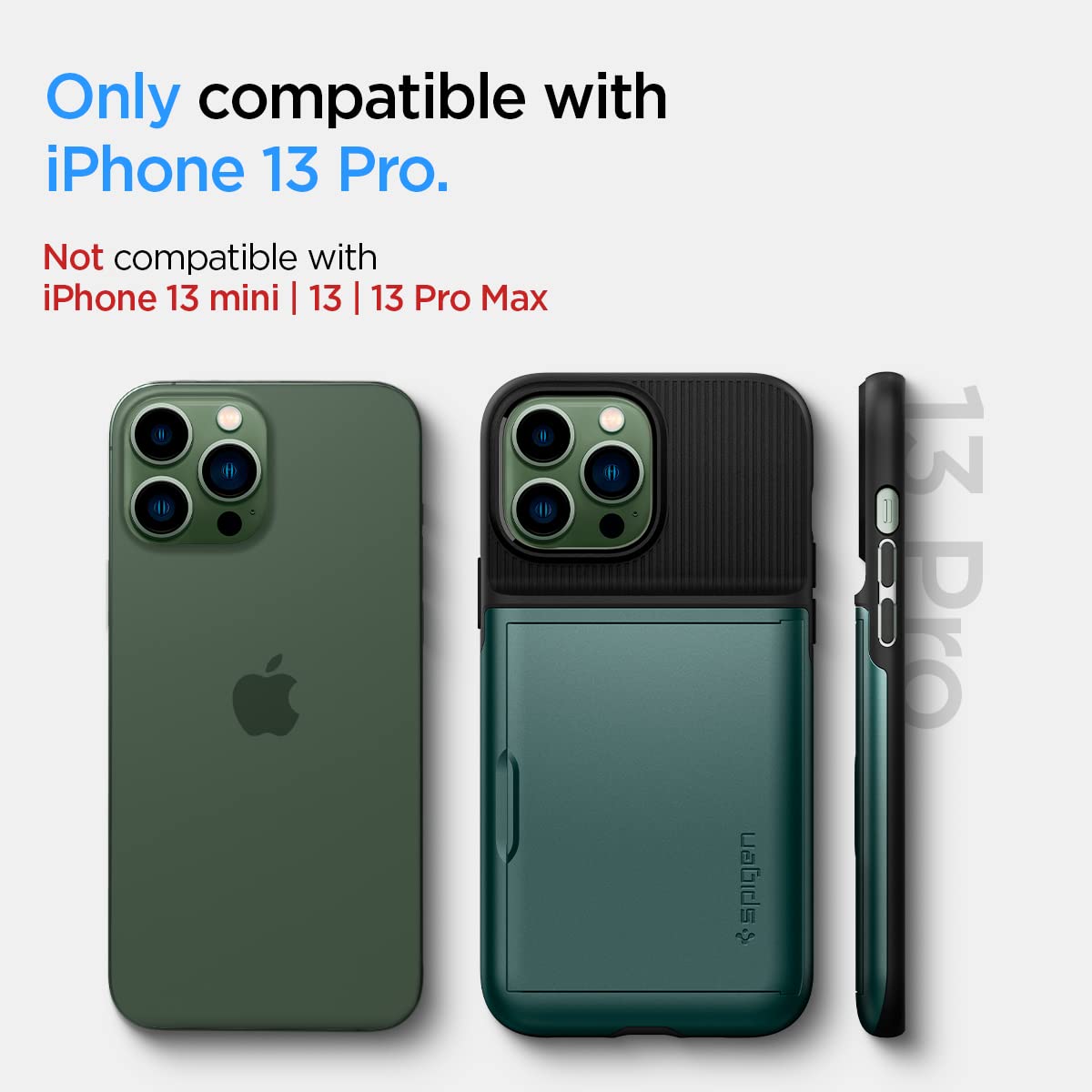 Foto 3 pulgar | Funda Spigen Slim Armor Cs Para Iphone 13 Pro, Color Verde Medianoche - Venta Internacional.