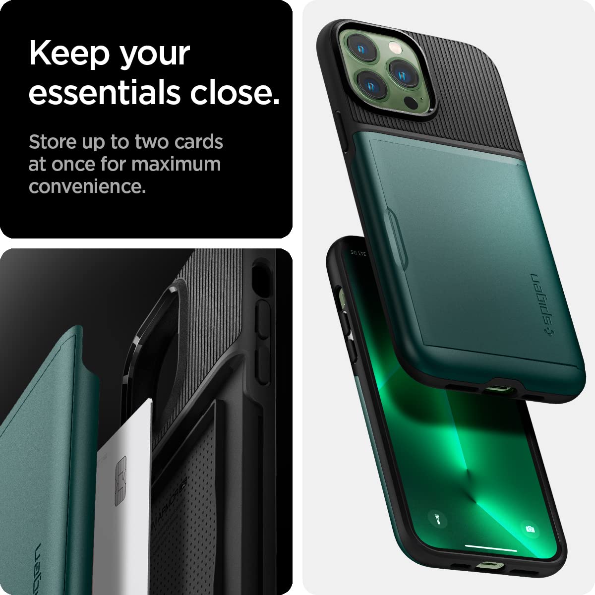Foto 4 pulgar | Funda Spigen Slim Armor Cs Para Iphone 13 Pro, Color Verde Medianoche - Venta Internacional.