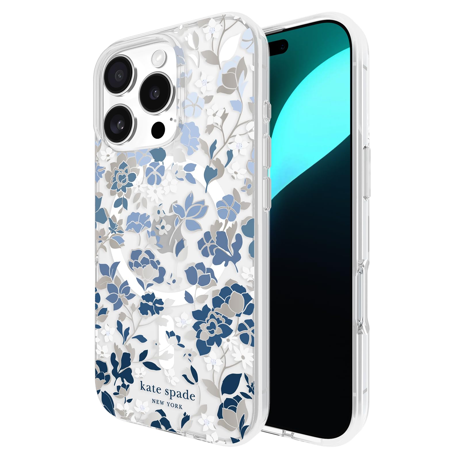 Foto 2 pulgar | Funda De Teléfono Kate Spade New York Para Iphone 16 Pro, Macizo De Flores, Azul - Venta Internacional.