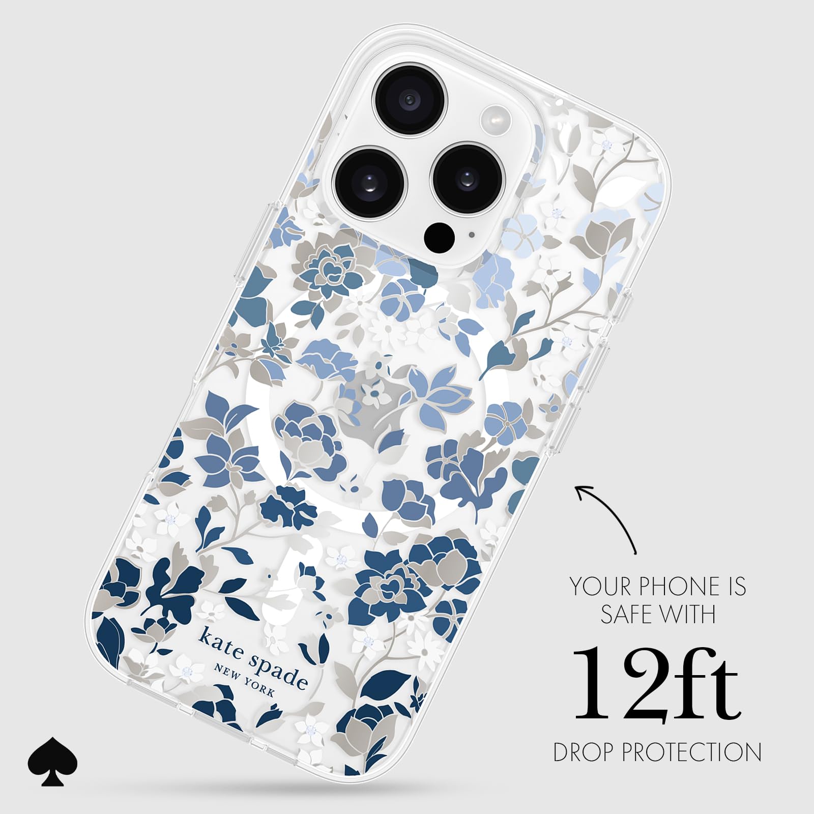 Foto 3 | Funda De Teléfono Kate Spade New York Para Iphone 16 Pro, Macizo De Flores, Azul - Venta Internacional.