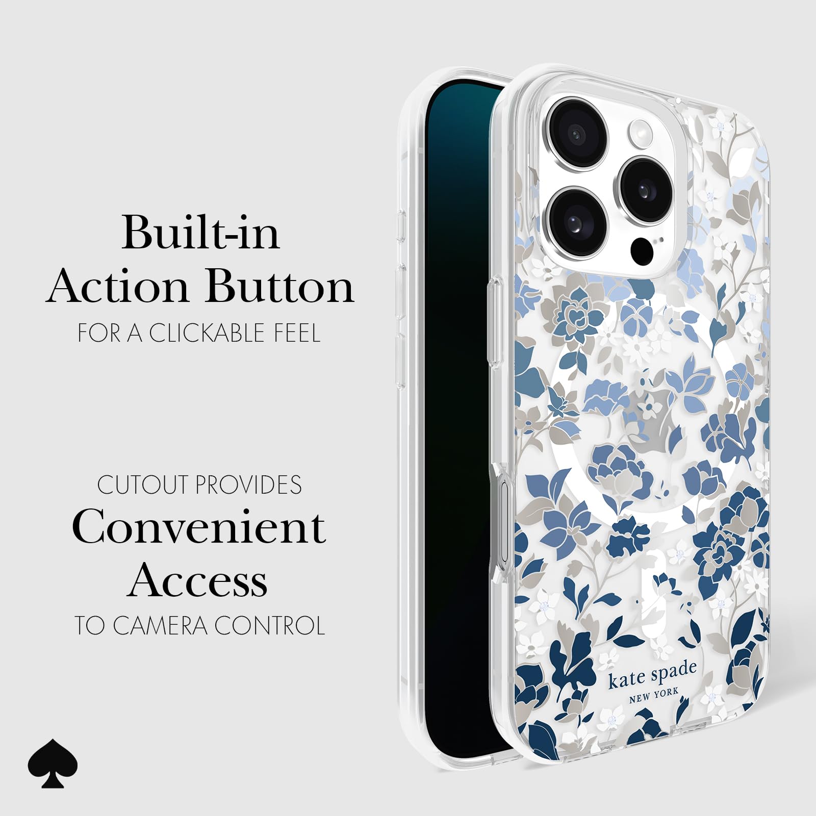 Foto 5 pulgar | Funda De Teléfono Kate Spade New York Para Iphone 16 Pro, Macizo De Flores, Azul - Venta Internacional.