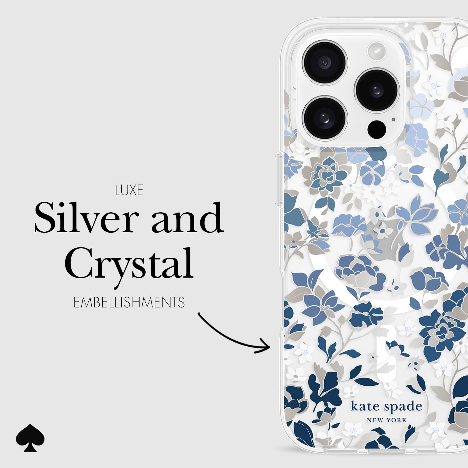 Foto 6 pulgar | Funda De Teléfono Kate Spade New York Para Iphone 16 Pro, Macizo De Flores, Azul - Venta Internacional.