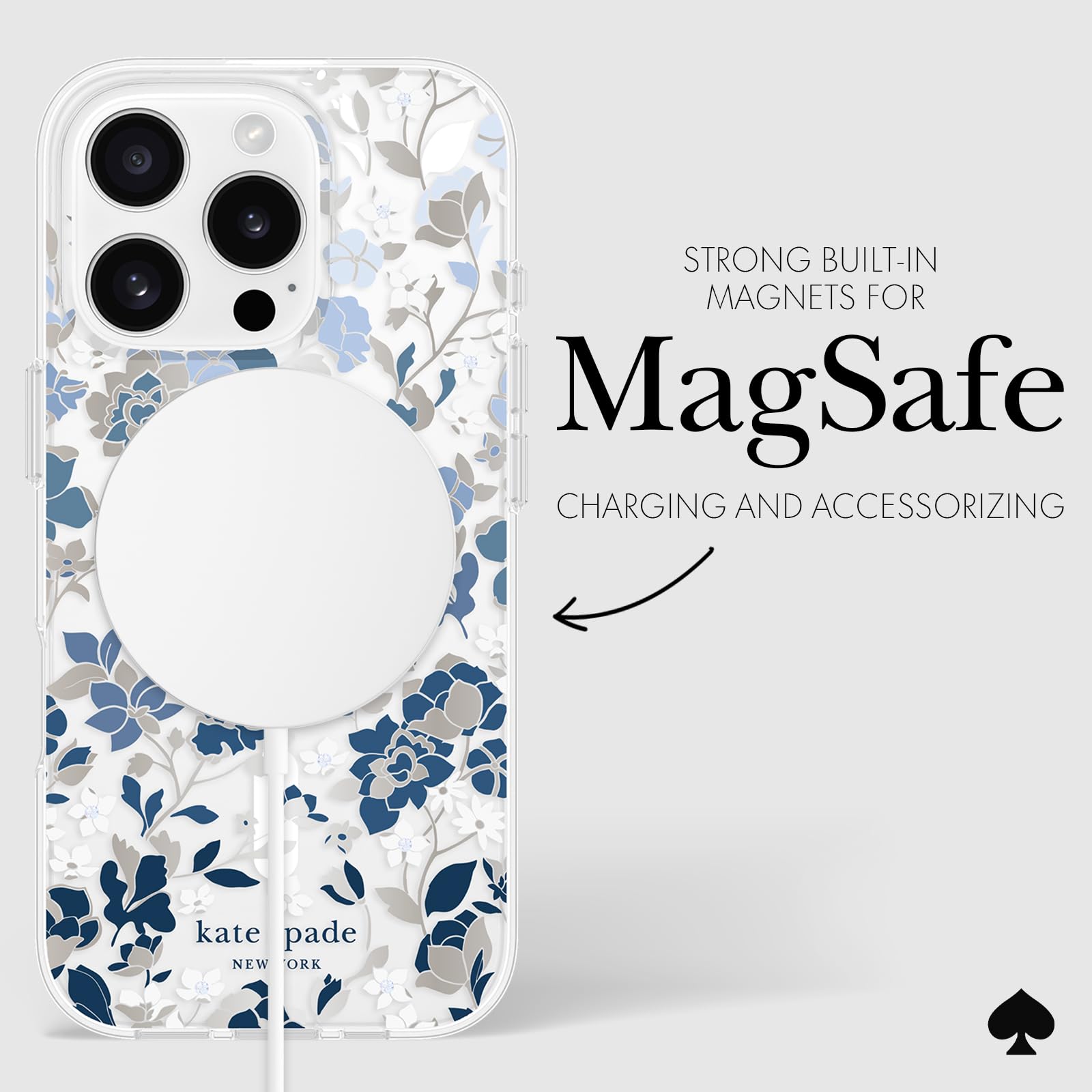 Foto 7 pulgar | Funda De Teléfono Kate Spade New York Para Iphone 16 Pro, Macizo De Flores, Azul - Venta Internacional.
